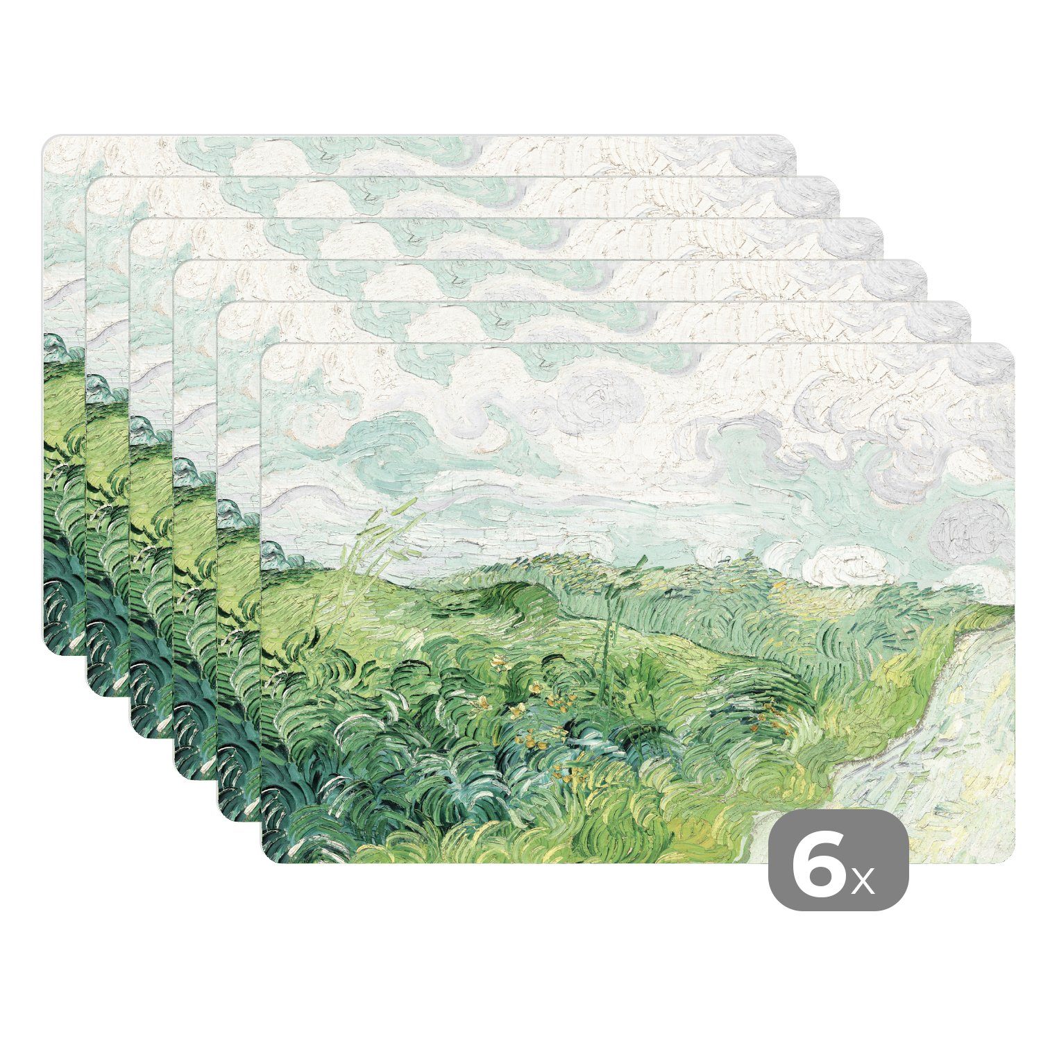 Platzset, Van Gogh - Kunst - Alte Meister - Feld mit grünem Mais, MuchoWow, (6-St), Platzset, Platzdecken, Platzmatte, Tischmatten, Schmutzabweisend