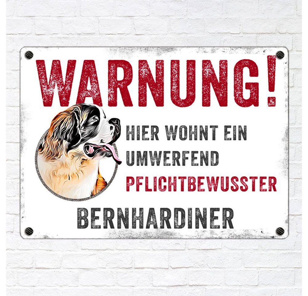 Thumbnail - Cadouri Warnschild Hundewarnschild BERNHARDINER - Hinweisschild mit Hunderasse, (1 St., Metallschild mit vier vorgebohrt...