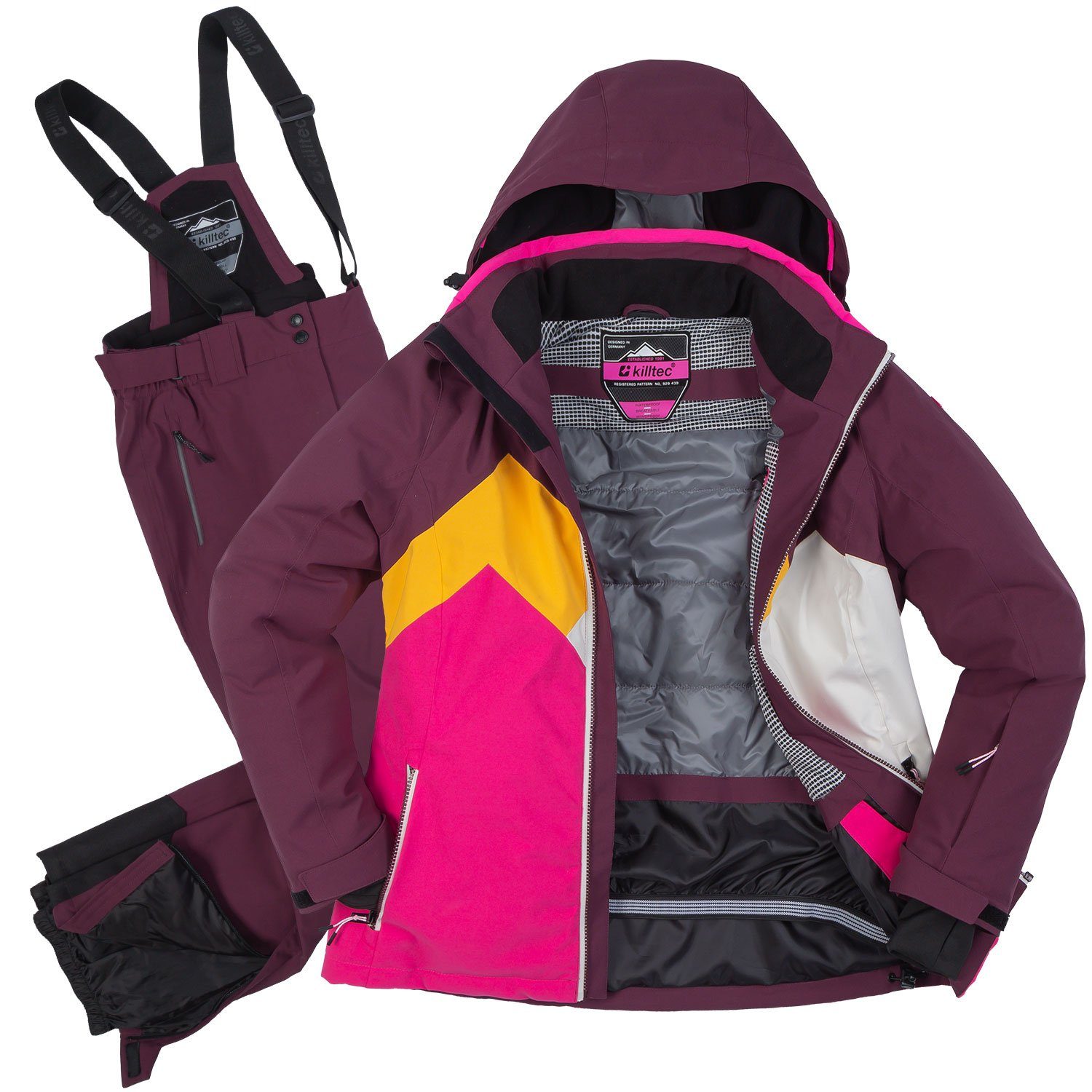 Killtec Skianzug Damen Skijacke + Skihose (lila/gelb, Gr. 36)
