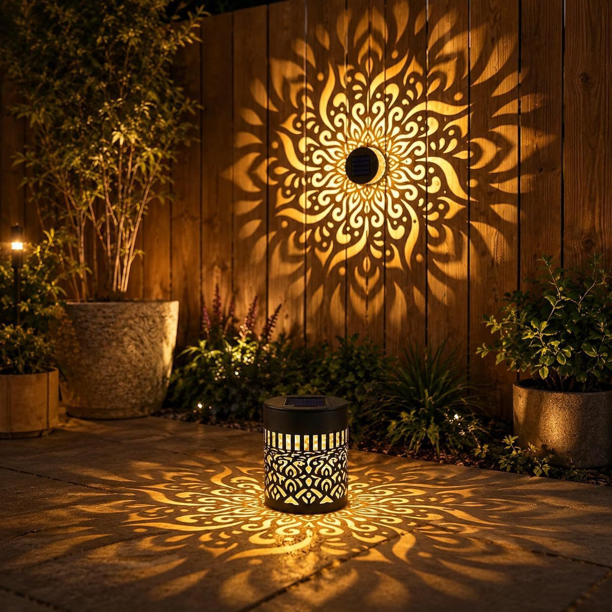 Vornix LED Solarleuchte Solarlampen für Außen,2 Stück Decorative Solar Mandala Lights, Mandala Solar Lights,Solar Wandleuchte, LED Garden Lantern Wasserdichte f – Bild 4 von 5