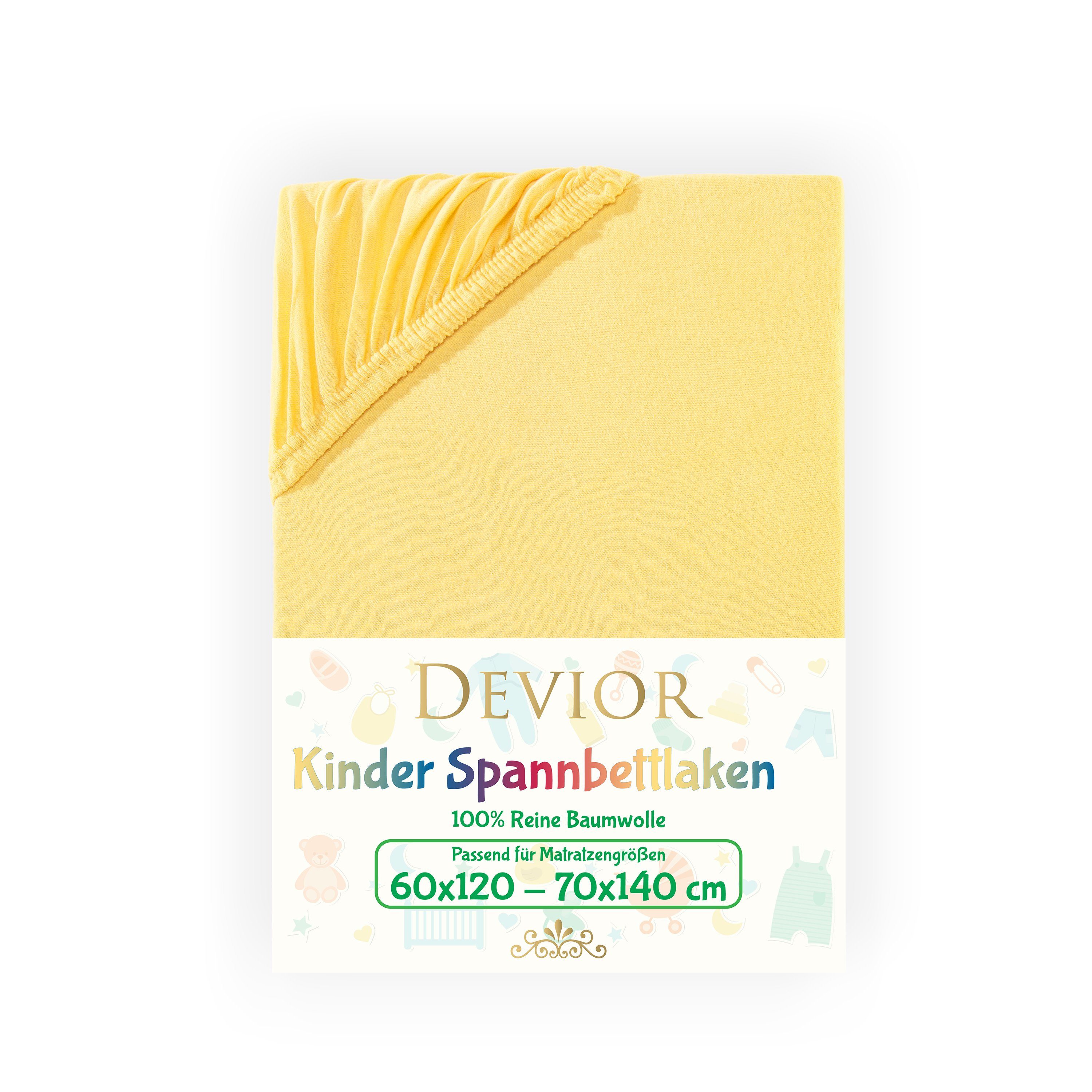 Devior Spannbettlaken für Standardmatratzen und Kinderbetten - 100% Baumwolle, 135 g/m², Jersey, Gummizug: Rundumgummizug, Kinderspannbettlaken bis 22cm Matratzenhöhe, atmungsaktiv & farbenfroh
