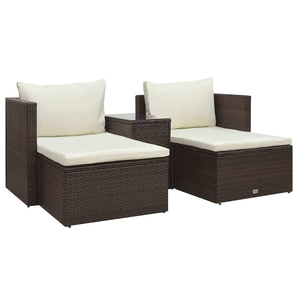 vidaXL Gartenlounge-Set 5-tlg. Garten-Lounge-Set mit Auflagen Poly Rattan Braun, (5-tlg)
