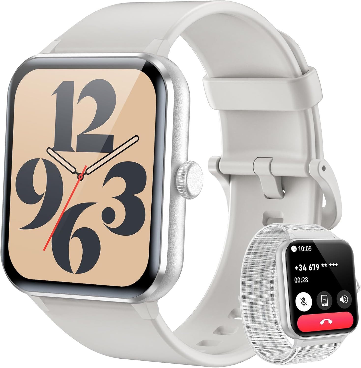 IOWODO R50 Smartwatch (4,6 cm, Android iOS), Smartwatch mit Bluetooth Telefonie Schlafanalyse & 100 Sportmodi