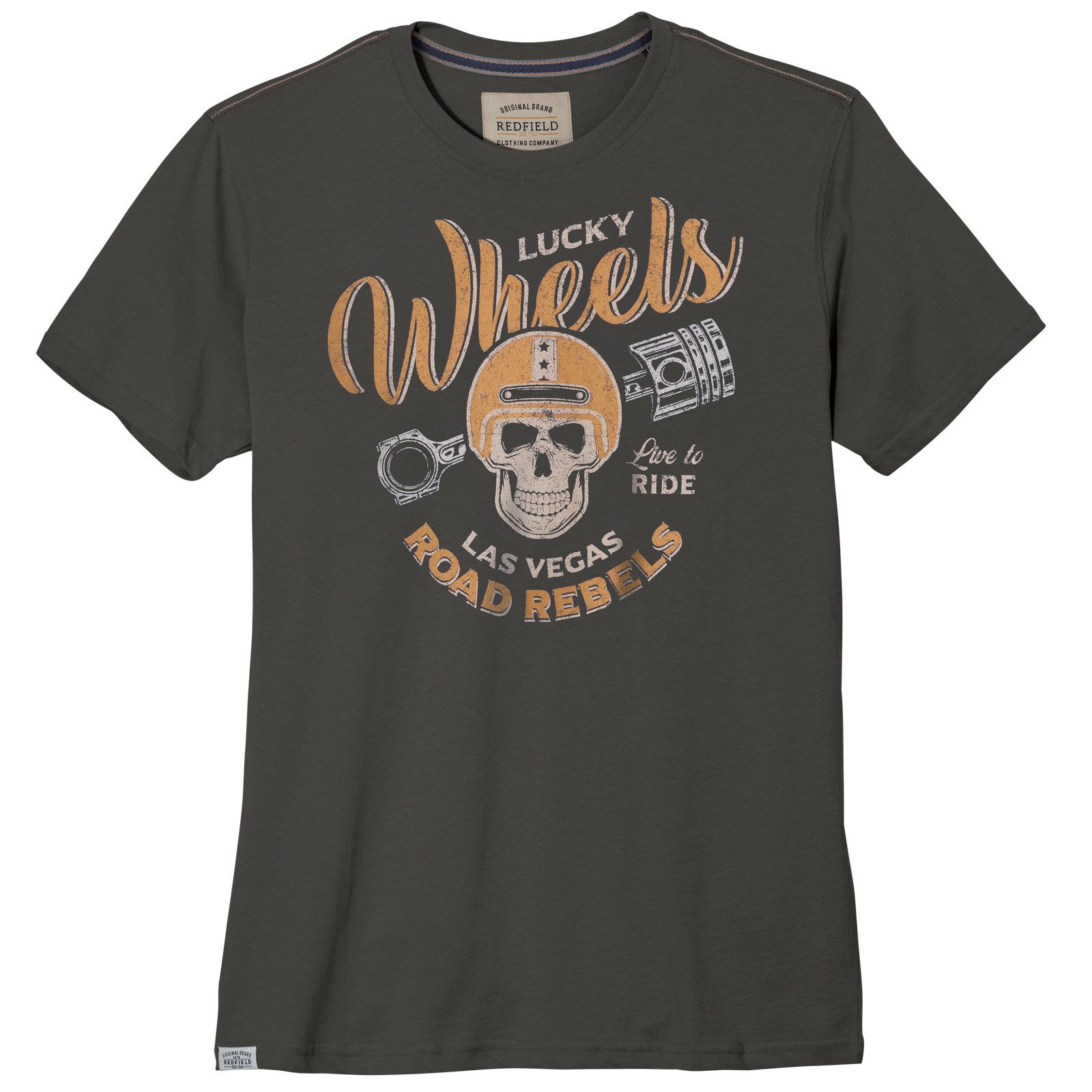 redfield Print-Shirt Redfield Übergrößen T-Shirt Skullprint anthrazit