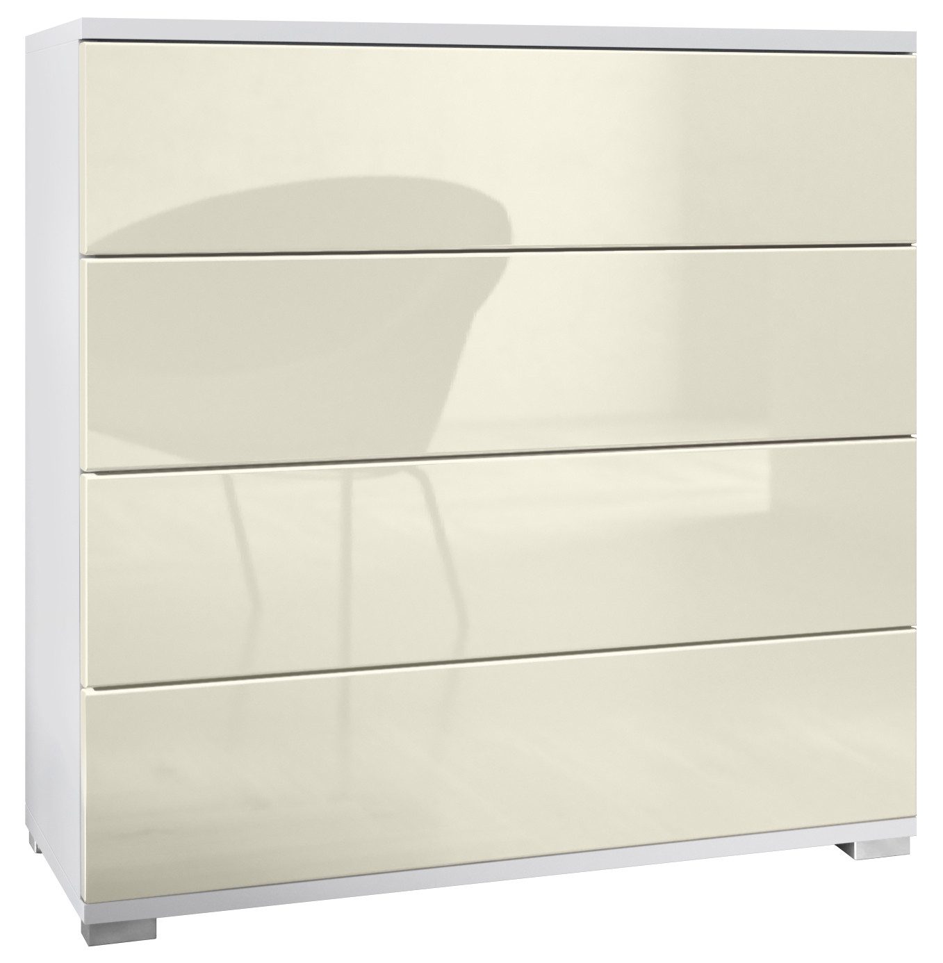 Vladon Kommode Pavos V3 (Sideboard, mit 4 Schubladen), Weiß matt/Creme Hochglanz (76 x 76 x 35 cm)
