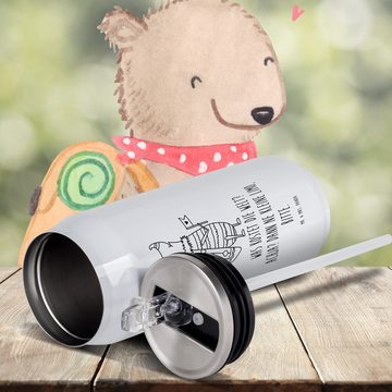 Mr. & Mrs. Panda Isolierflasche Nachtfalter Fähnchen - Weiß - Geschenk, Gute Laune, Trinkflasche, Tie, integrierter Trinkhalm