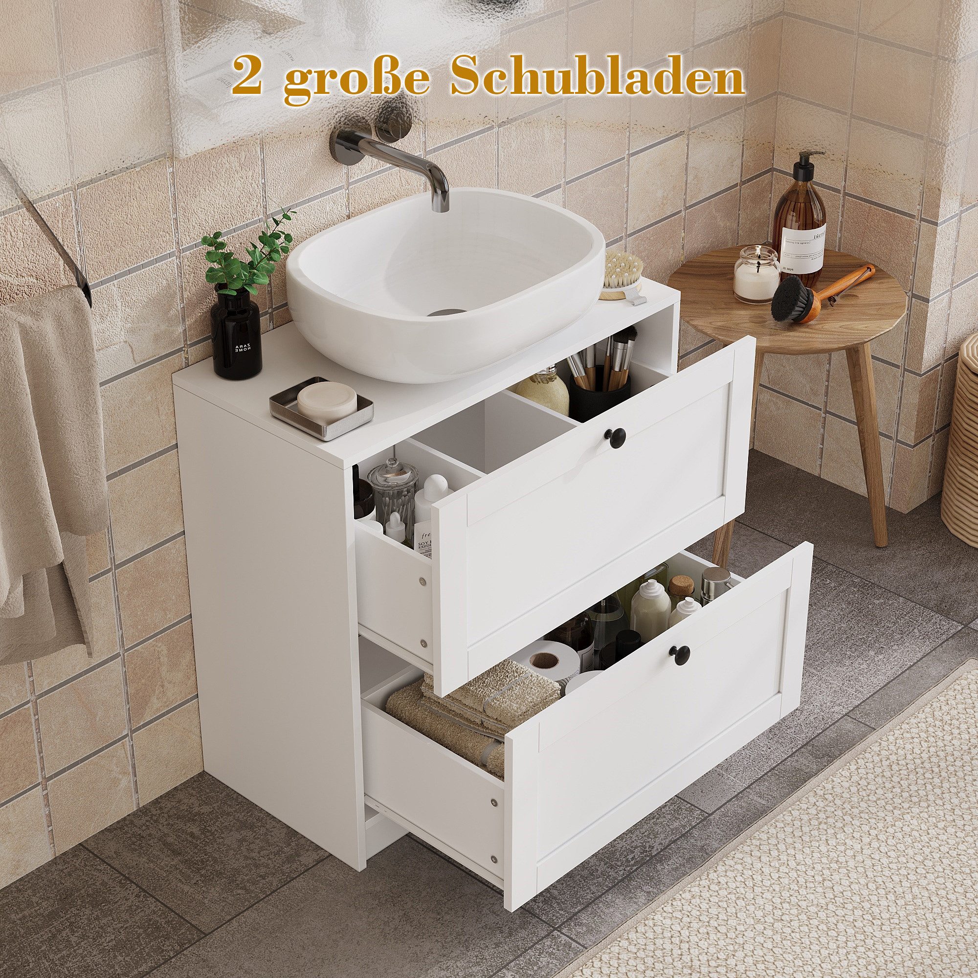 Hyaapwod Waschbeckenunterschrank Badezimmer Unterschrank mit Zwei Schubladen (1-St) 60 x 30 x 60 cm, Weiß – Bild 3 von 5