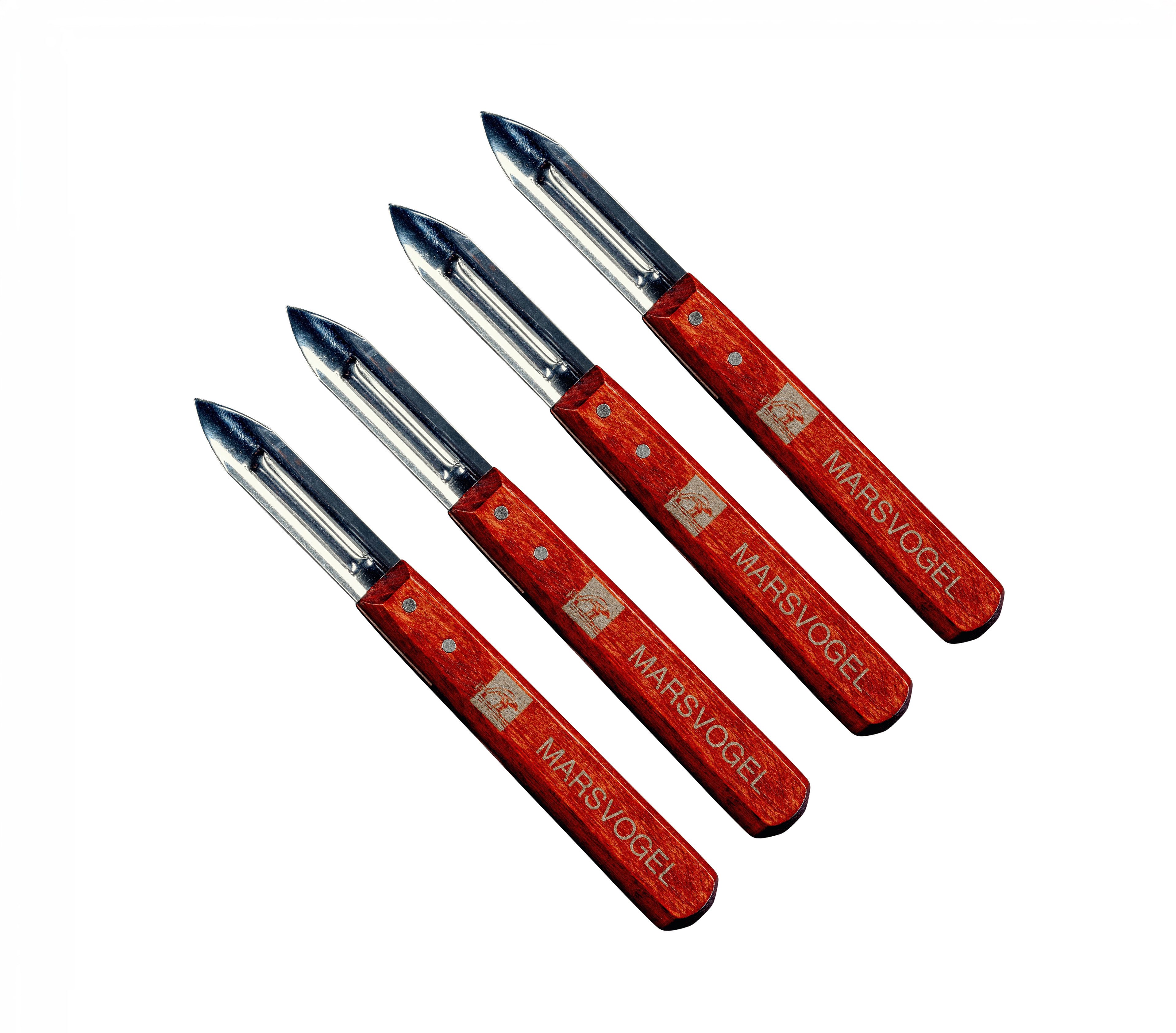 Neustanlo Spargelschäler 4er Set Universalschäler mit 2-schneidiger Edelstahlklinge, Holzgriff, (4-tlg), Robuster Schäler für Gemüse und Obst