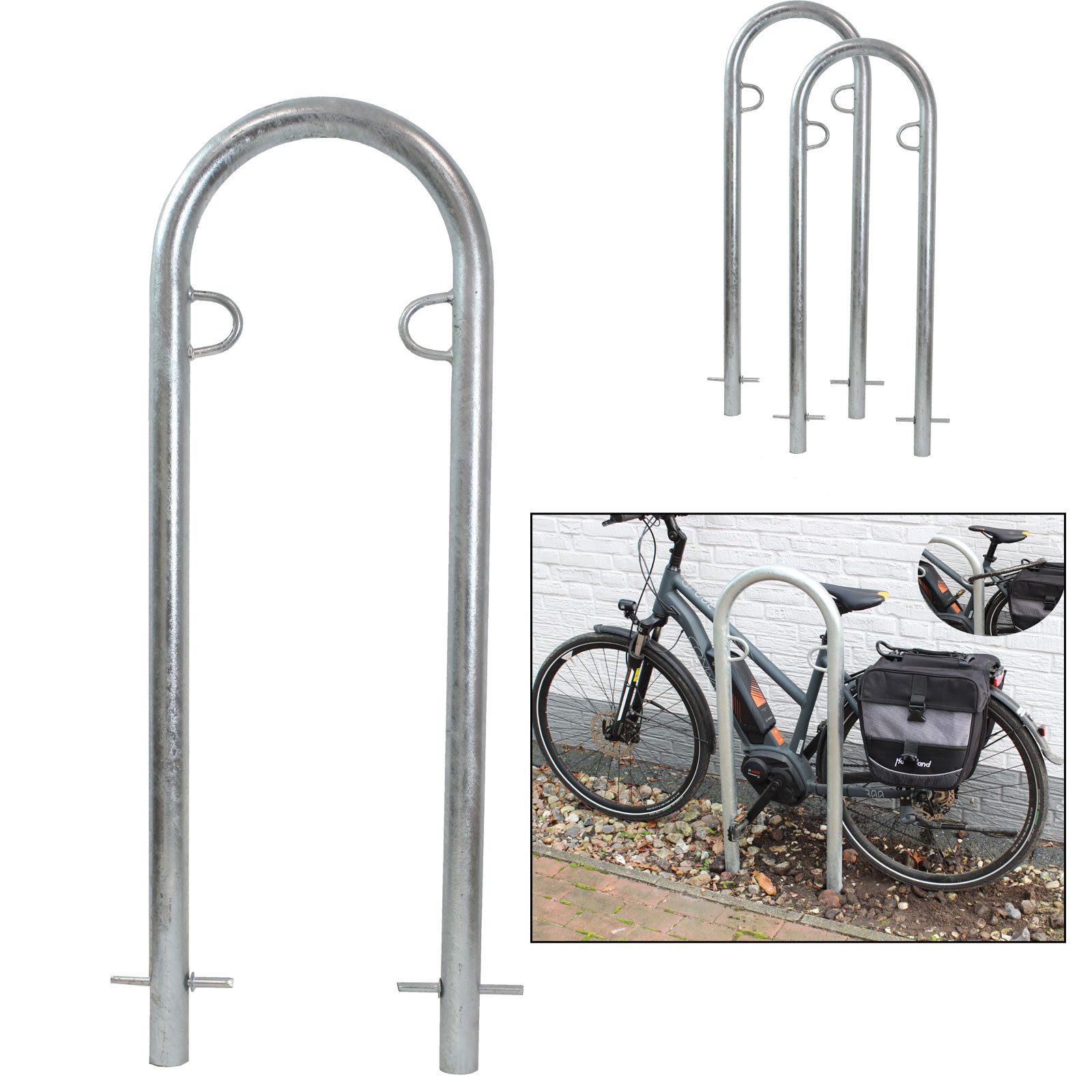 TRUTZHOLM Fahrradständer Fahrradanlehnbügel 111,5x40cm Stahl Ø 49mm grau Fahrradständer Parker (Spar-Set, 2er Set), zum Einbetonieren,Typ U,feuerverzinkt