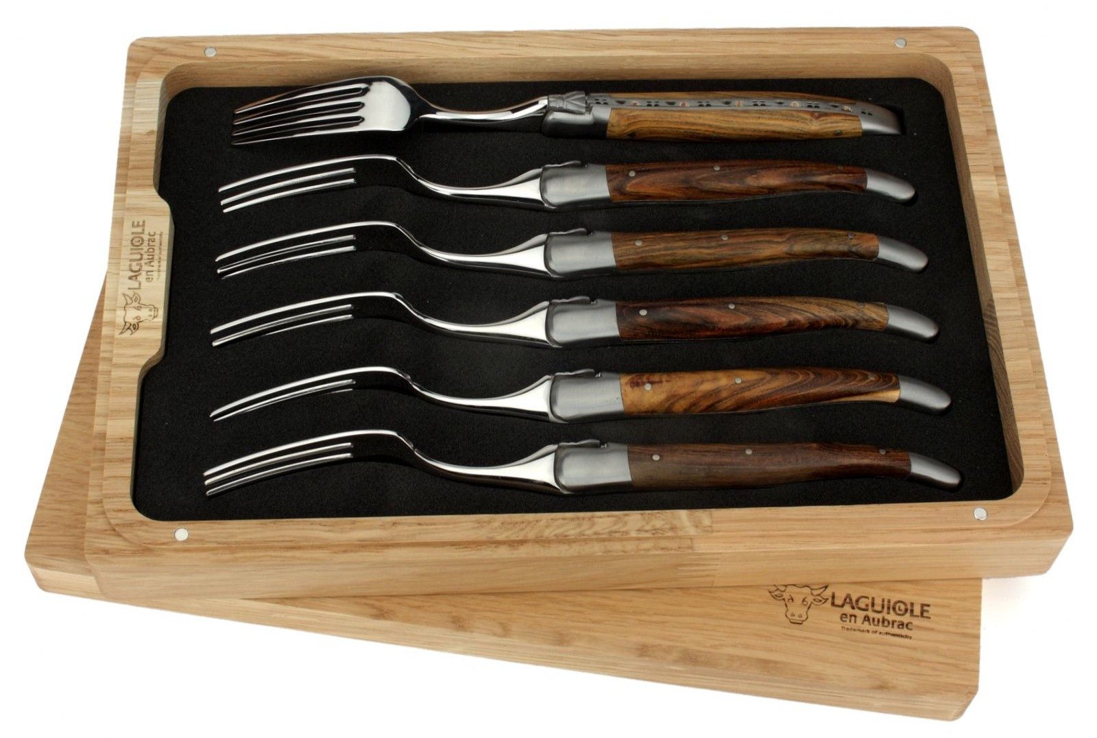 Laguiole en Aubrac Steakbesteck 62F99PIIF, 6 Gabeln - Griff Pistazie - Backen matt - Gabelteil Stahl glänzend