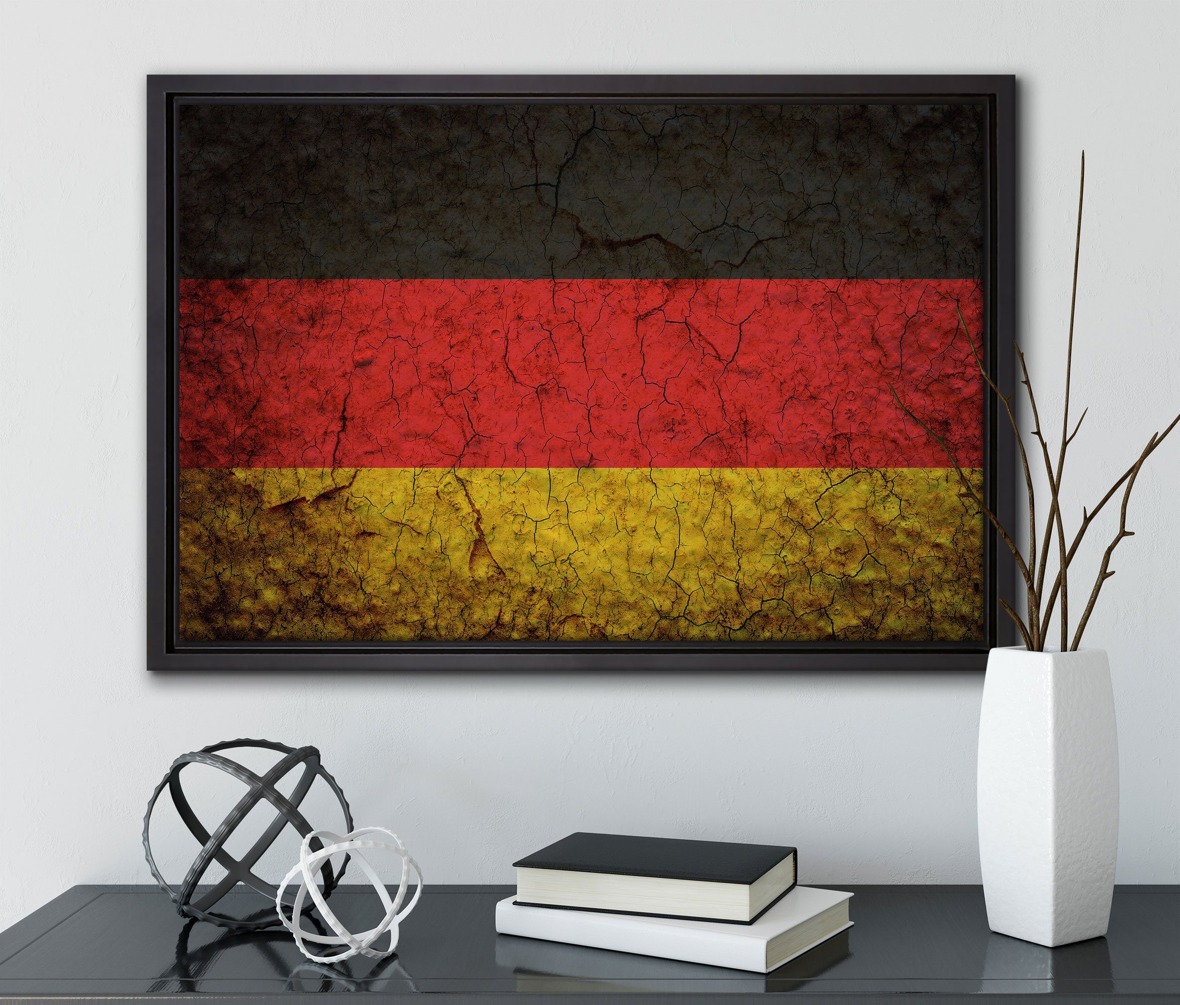 Pixxprint Leinwandbild Deutschlandfahne, Schattenfugen-Bilderrahmen fertig gefasst, (1 Leinwandbild Zackenaufhänger St), bespannt, inkl. einem in Wanddekoration
