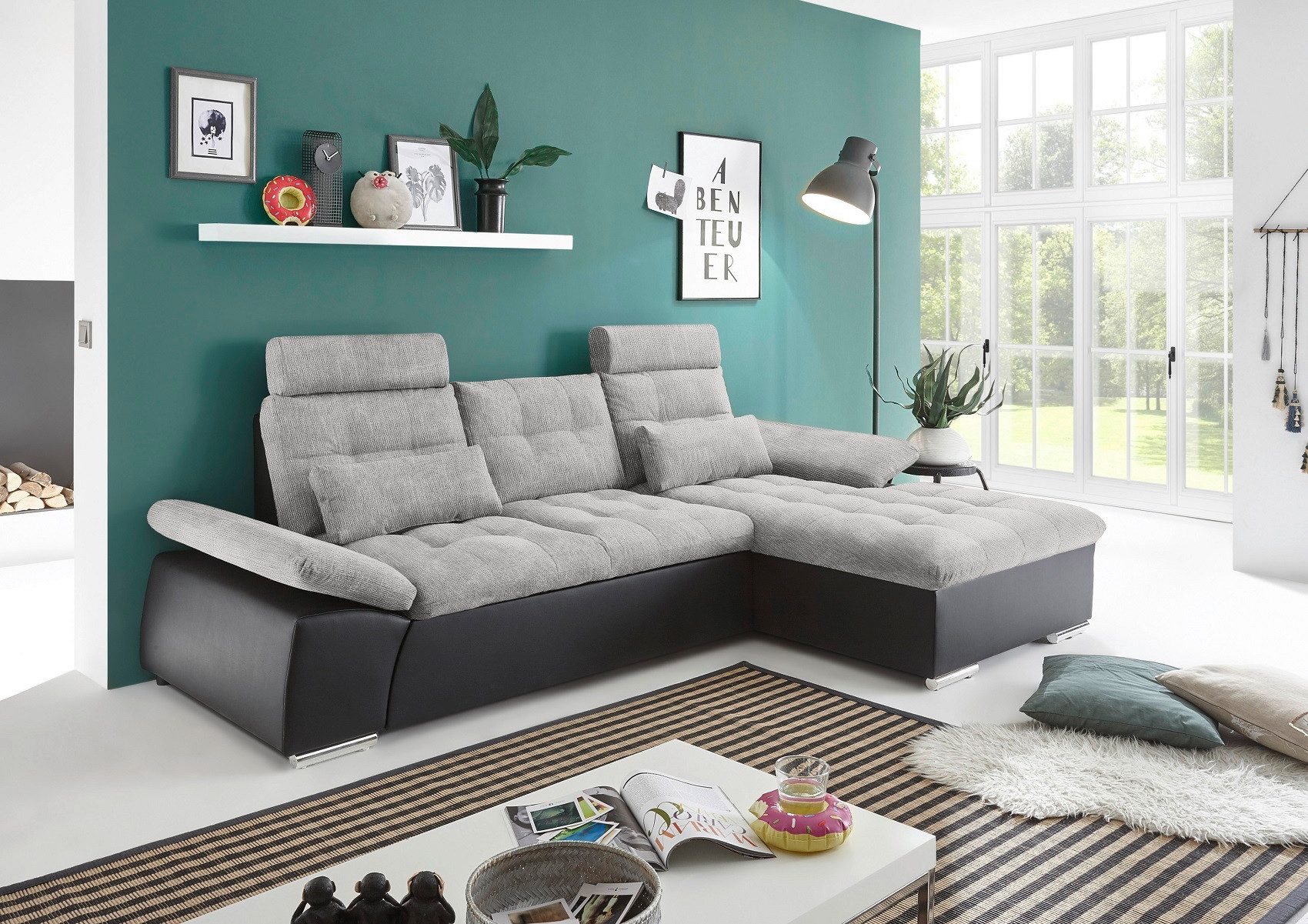 ED EXCITING DESIGN Ecksofa Jakarta, mit Schlaffunktion, Kopfstützen, Armlehnenfunktion