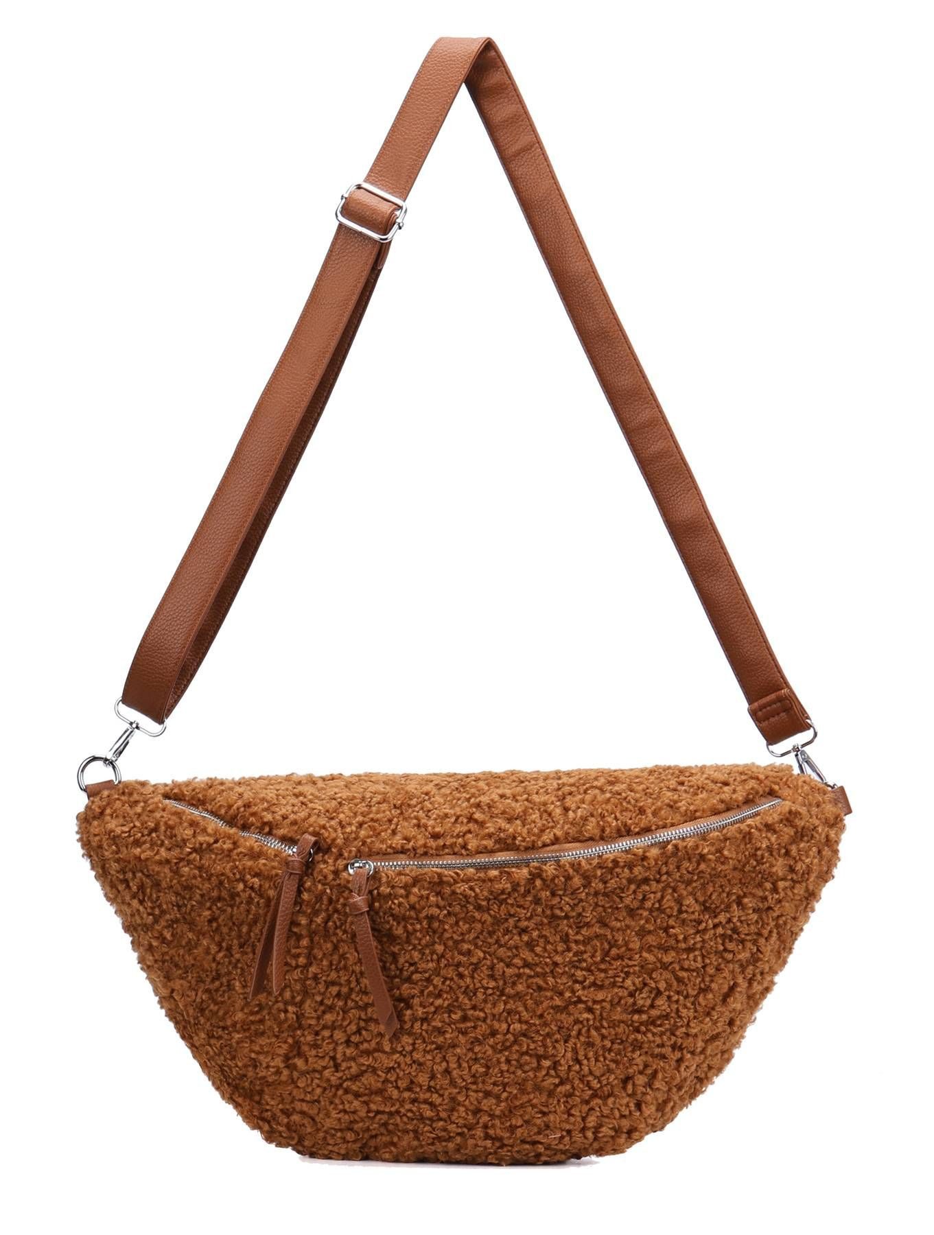 Schultertasche Damen XXL Teddyfell Tasche CrossBody Bauchtasche PELZTASCHE Felltasche