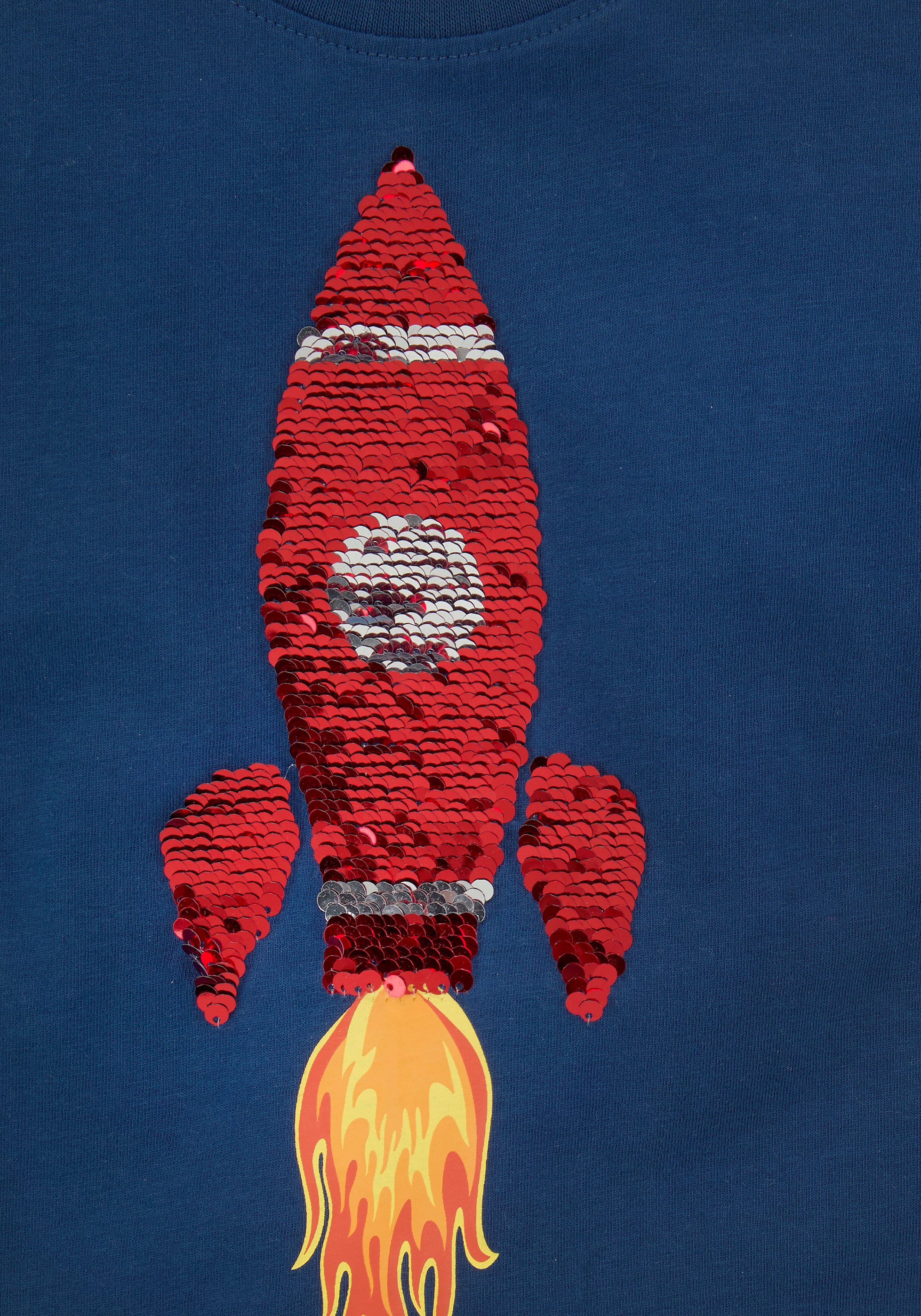 KIDSWORLD T-Shirt Mit Rakete aus Wendepailletten Kurzarm, Basic-Passform, bedruckt, Rundhalsausschnitt – Bild 4 von 5