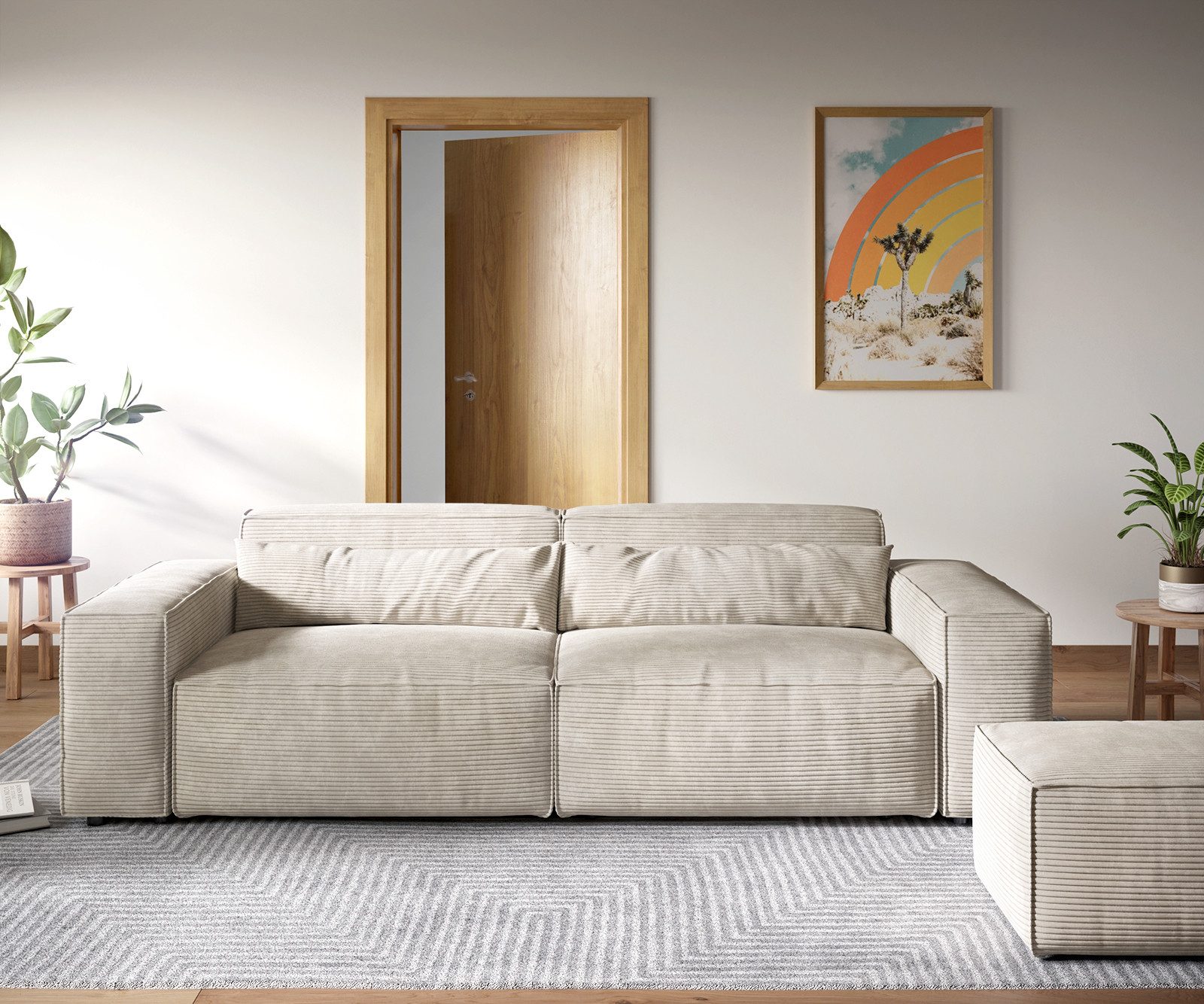 DELIFE Big-Sofa Sirpio, XL Cord Beige 270x130 cm mit Hocker günstig online kaufen
