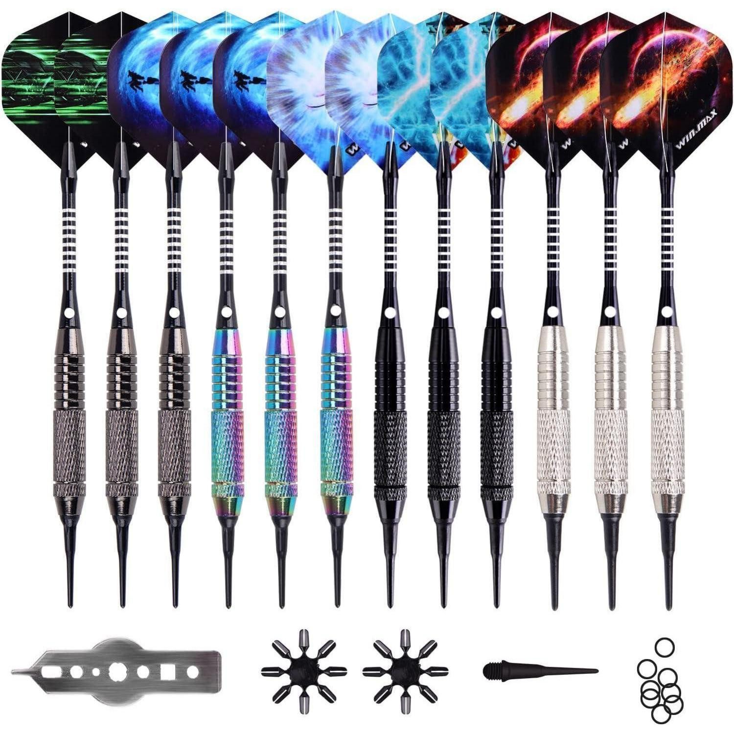 LuxusKollektion Softdarts Softdarts Dartpfeile Set 12 Stück 18g Regenbogen/Schwarz