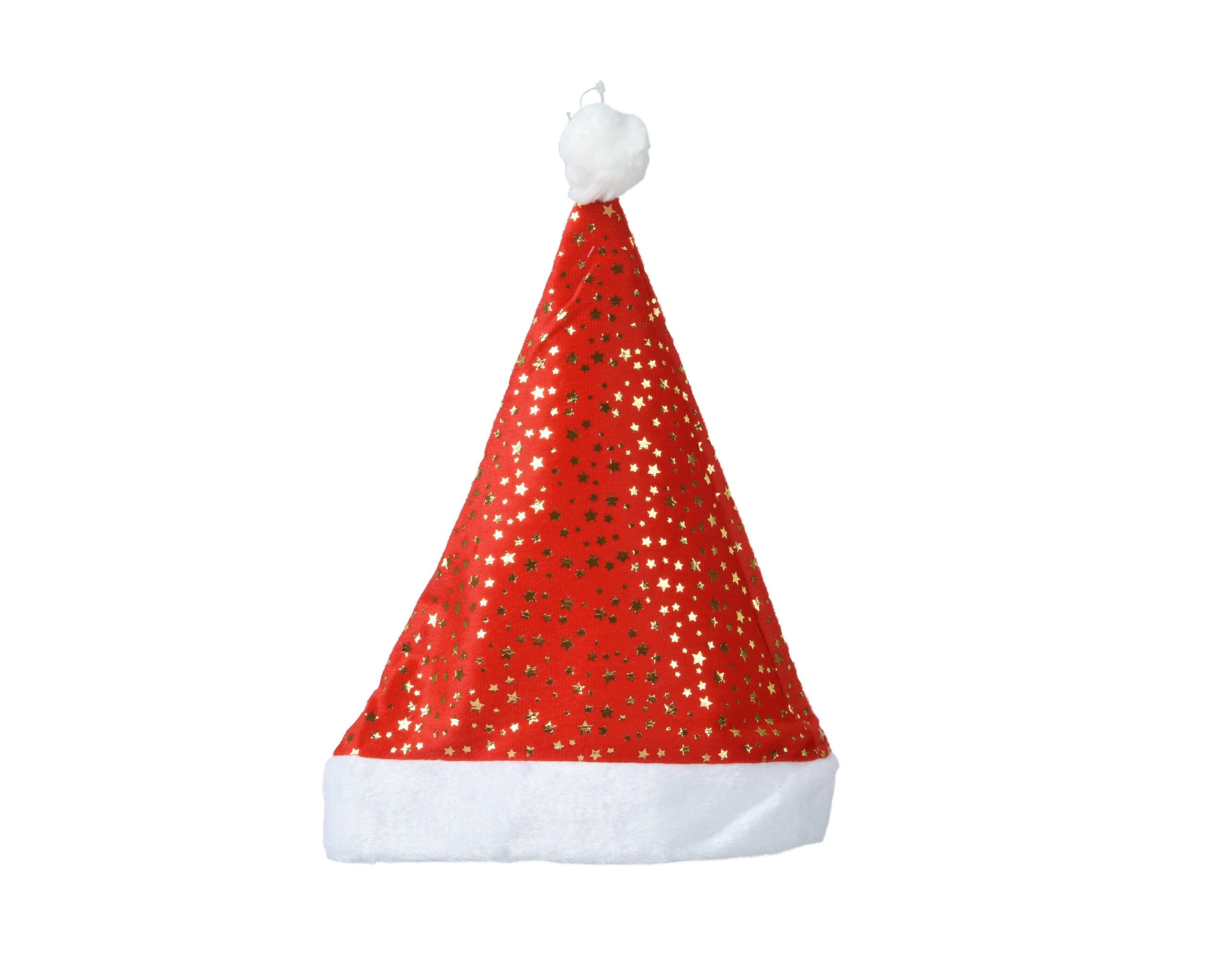 Kaemingk Kostüm, Weihnachtsmütze 30x42cm mit Sternenmuster 1 Stück Rot Weiß Gold