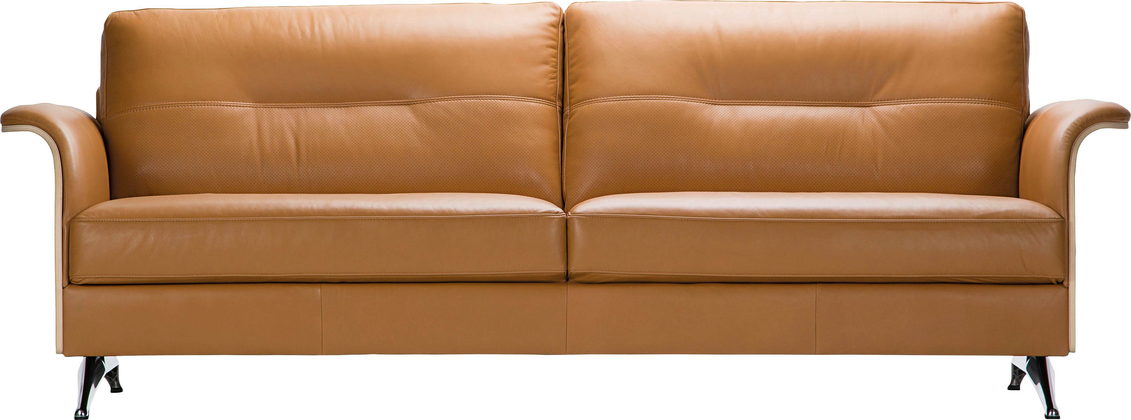 Glow, FLEXLUX Fuß 3-Sitzer Arml. Premium-Sitz: & Walnuss, schwarz Federkern, Kaltschaum