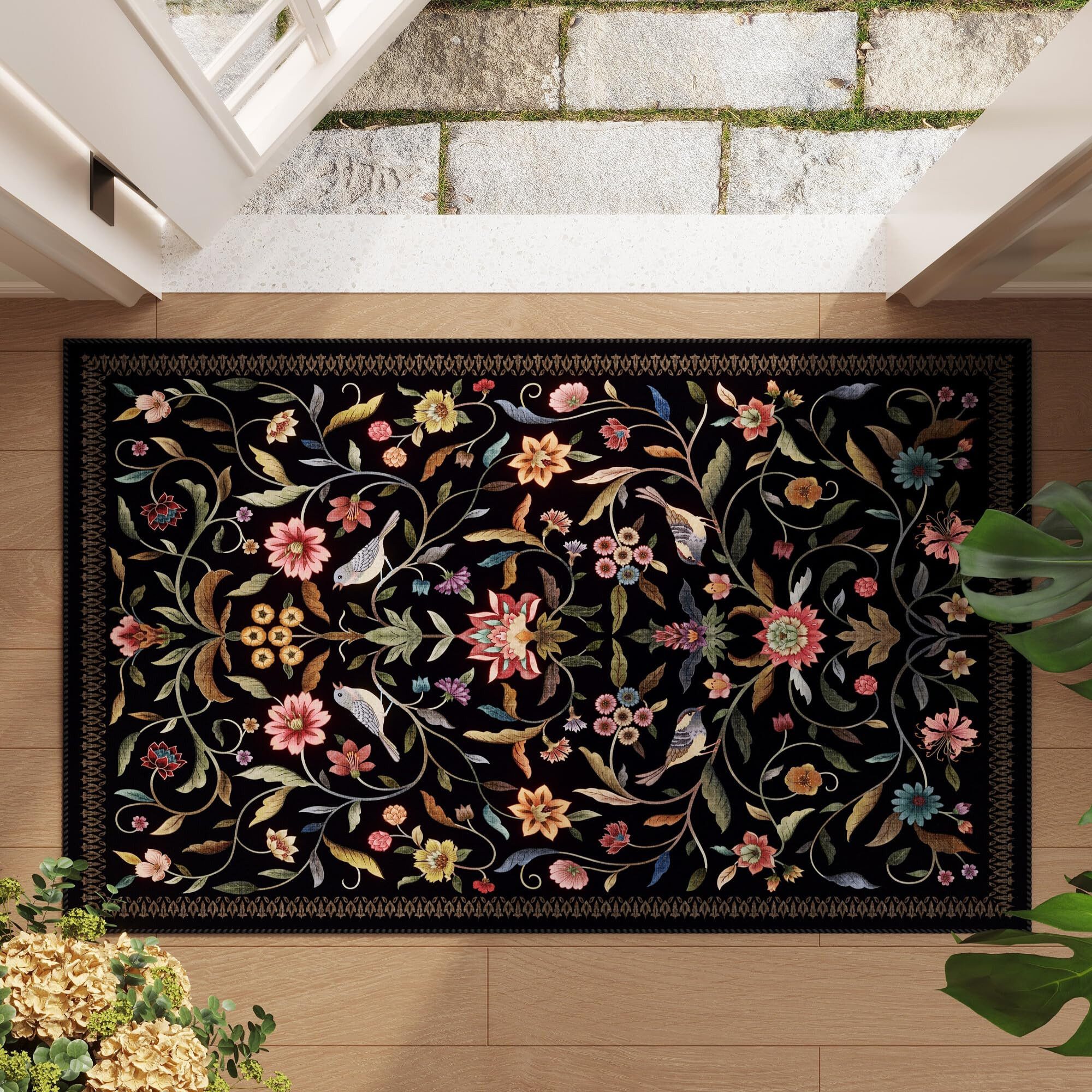 Agger Fußmatte Vintage-Blumenmuster-Fußmatte, waschbare weiche Fußmatte, für Eingangsbereich, Wohnzimmer, Büro und Kinderzimmer – Bild 5 von 5