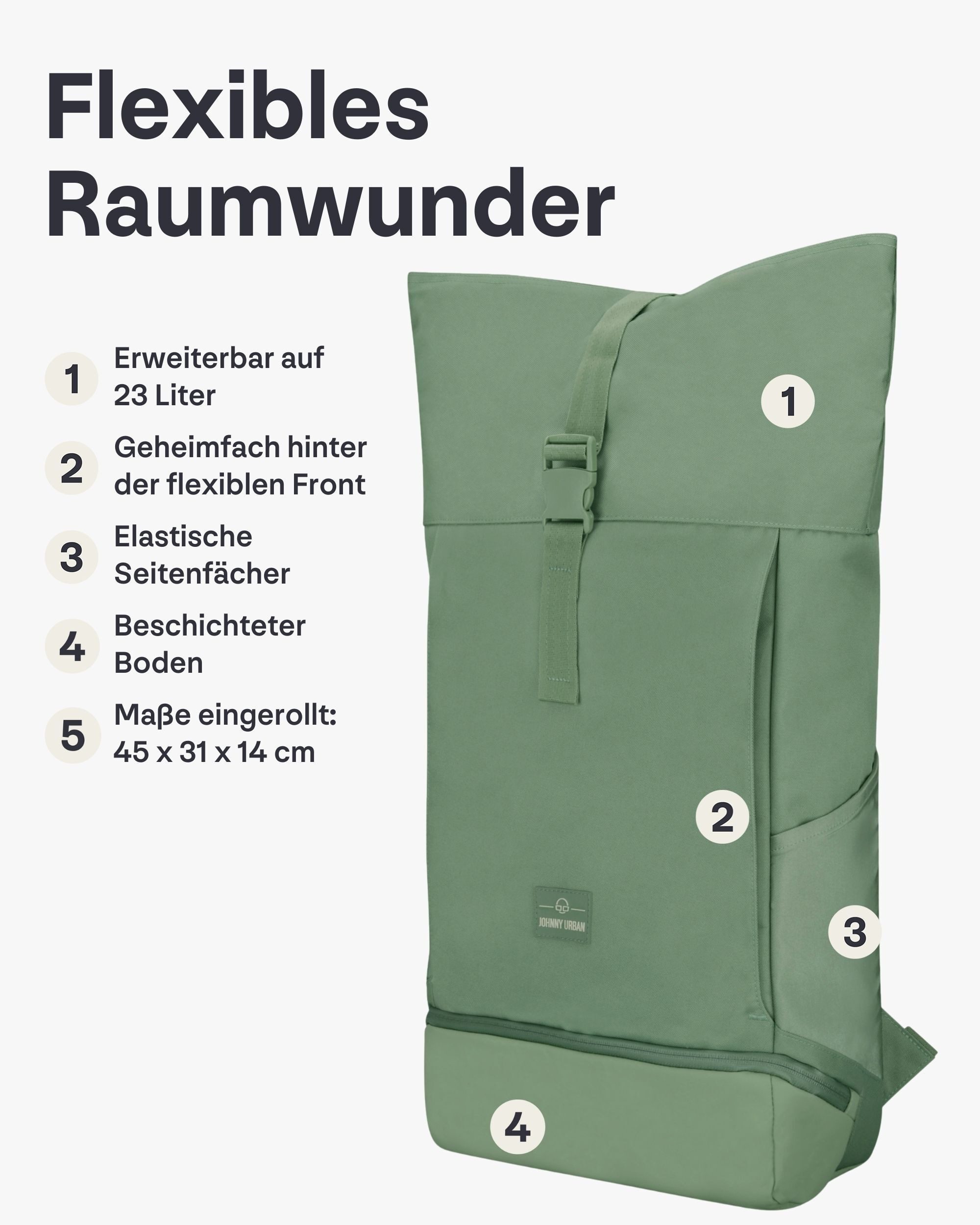 Johnny Urban Cityrucksack Allen Large Rolltop mit Laptopfach (1-tlg), Wasserabweisend