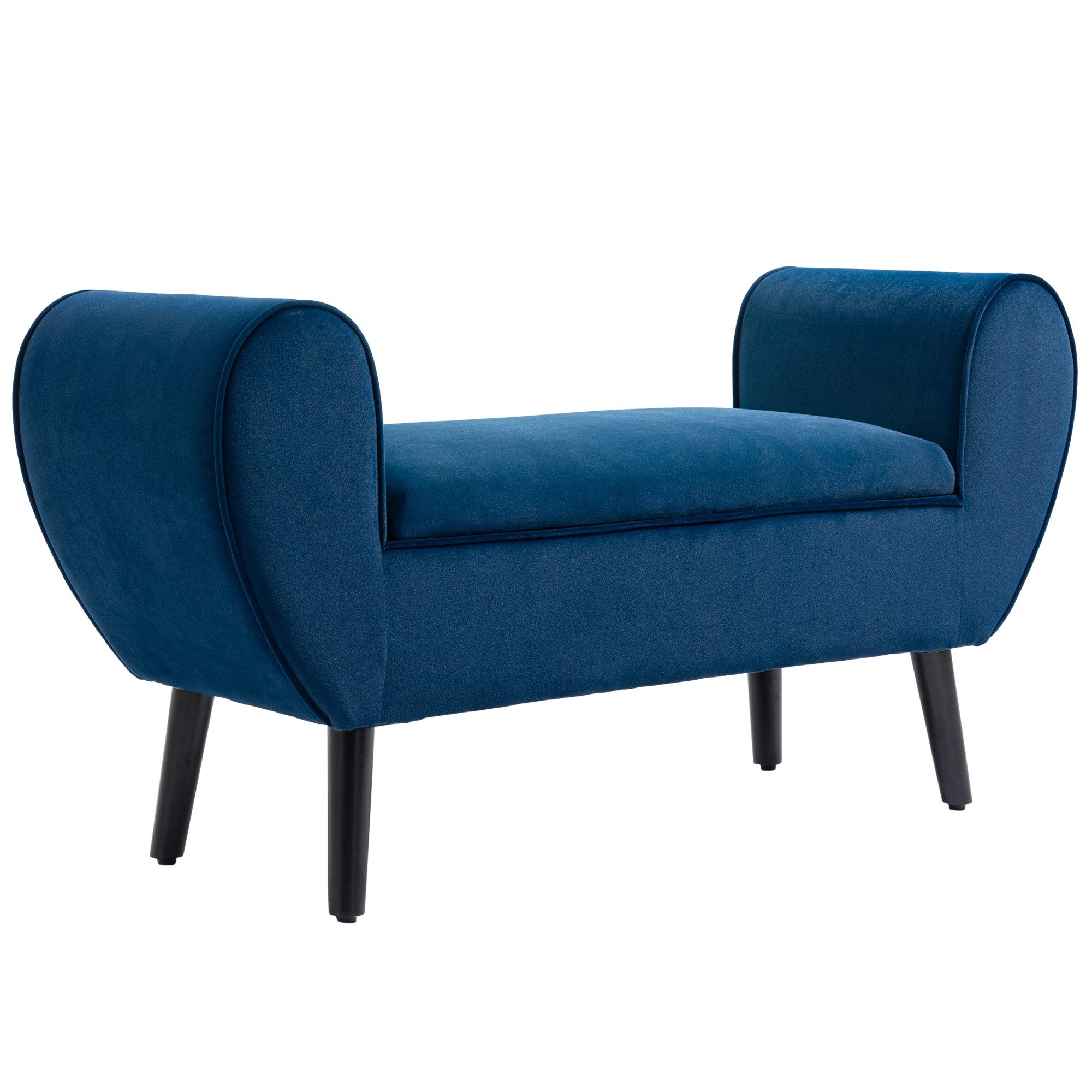 HOMCOM Sitzbank Polsterbank mit Samtoptik, Armlehne (Bettbank, 1-St., mit Stauraum), für Wohnzimmer Schlafzimmer Flur 118 x 42 x 66 cm, Dunkelblau