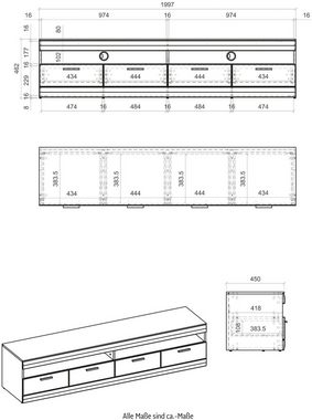 INOSIGN Lowboard SCARA, mit Applikation Zinneiche Dekor, Breite 200 cm, mit Softclose-Funktion