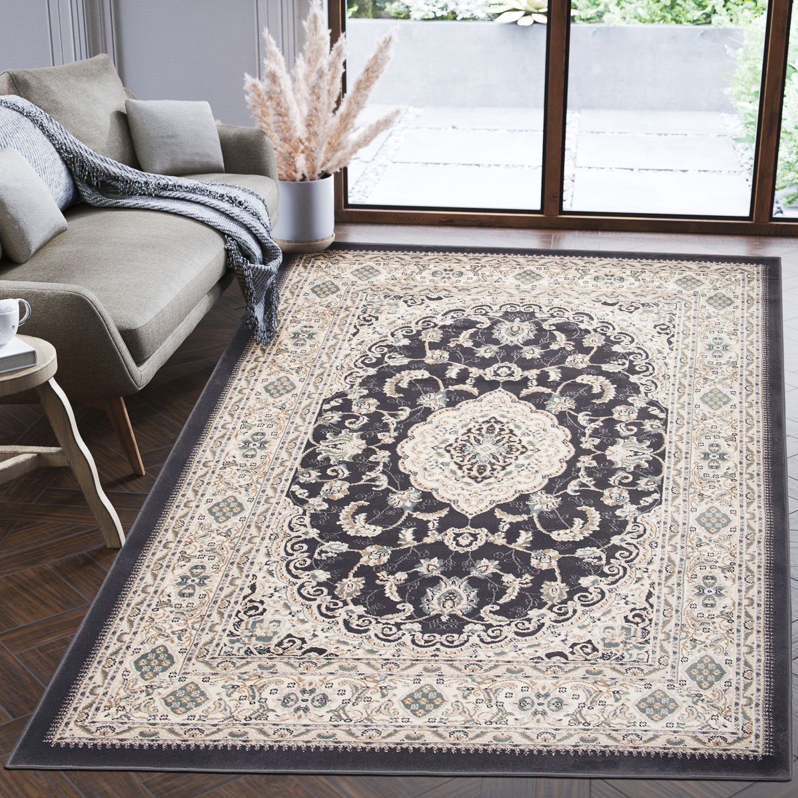 Orientteppich Oriente Teppich - Traditioneller Teppich Orient Beige Schwarz, Mazovia, 250 x 350 cm, Geeignet für Fußbodenheizung, Pflegeleicht, Wohnzimmerteppich