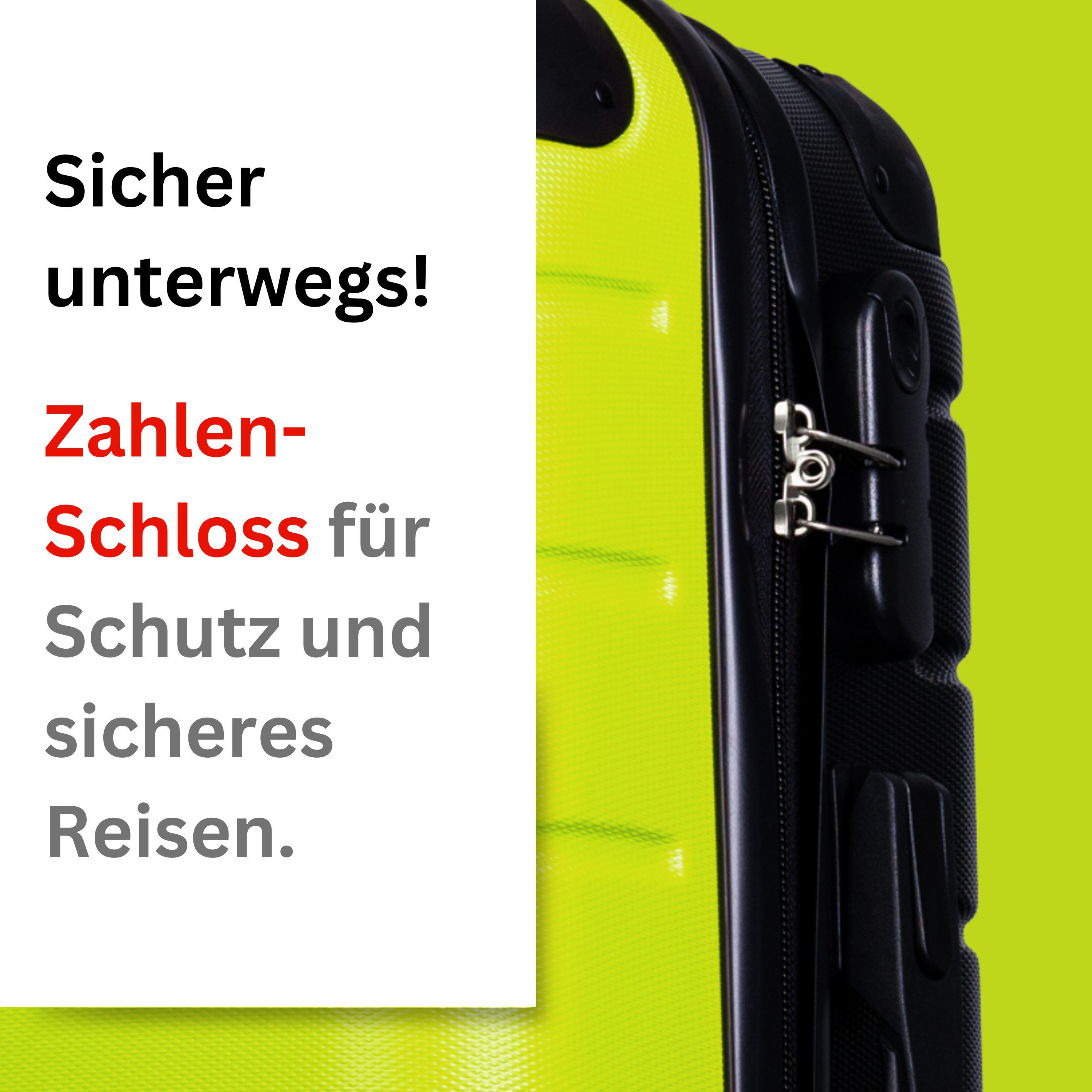 NOWI Hartschalen-Trolley Koffer Hartschalenkoffer mit Zahlenschloss & 8 Rollen Trolley, Zahlenschloss