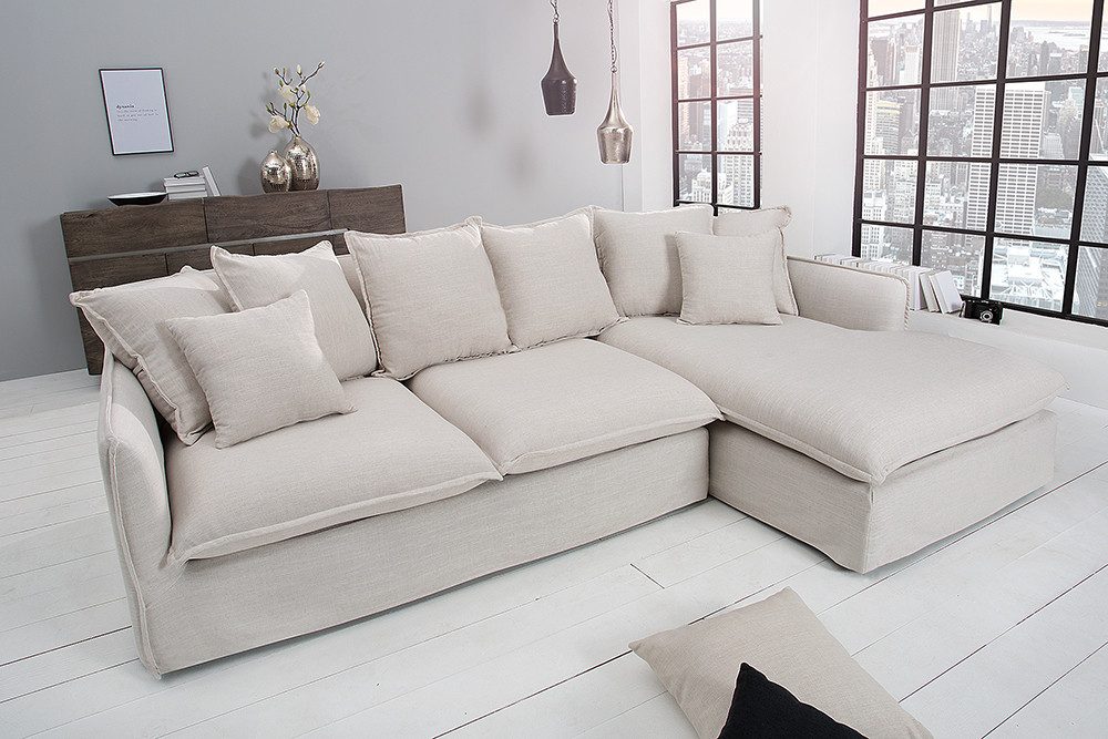 riess-ambiente Ecksofa HEAVEN 255cm natur - Flachgewebe, Pappelholz, inkl. Kissen, Federkern, Einzelartikel 1 Teile, L-Förmig & abnehmbarer Rundumbezug - Landhaus-Stil ideal f. Wohnzimmer