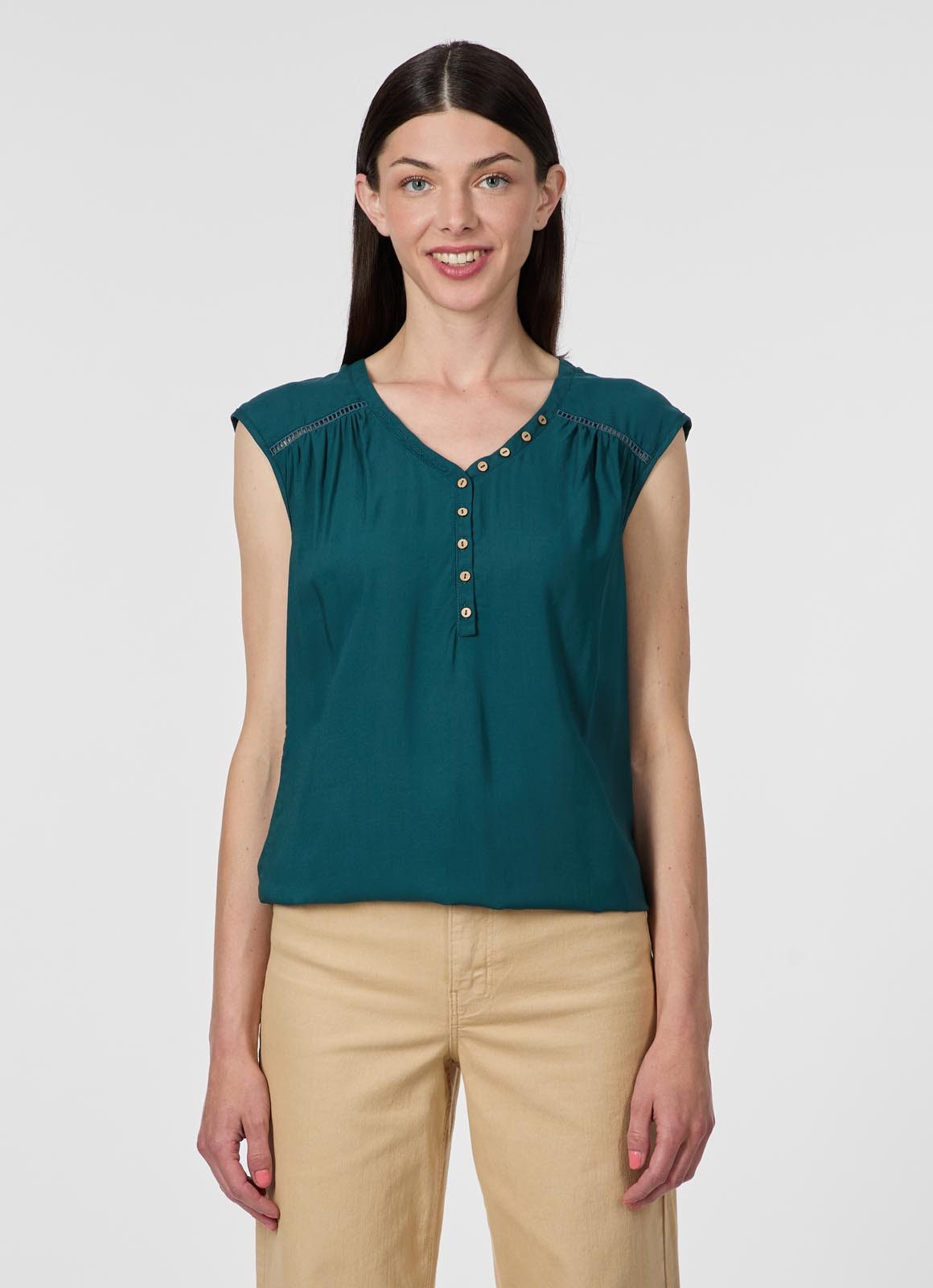 Ragwear V-Shirt SALTTY Viskose mit Gummizug am Saum und Knopfleiste