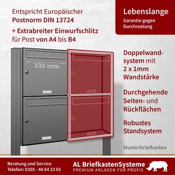 AL Briefkastensysteme Standbriefkasten 3 Fach Premium Briefkasten A4 in RAL 9007 Aluminium Grau wetterfest