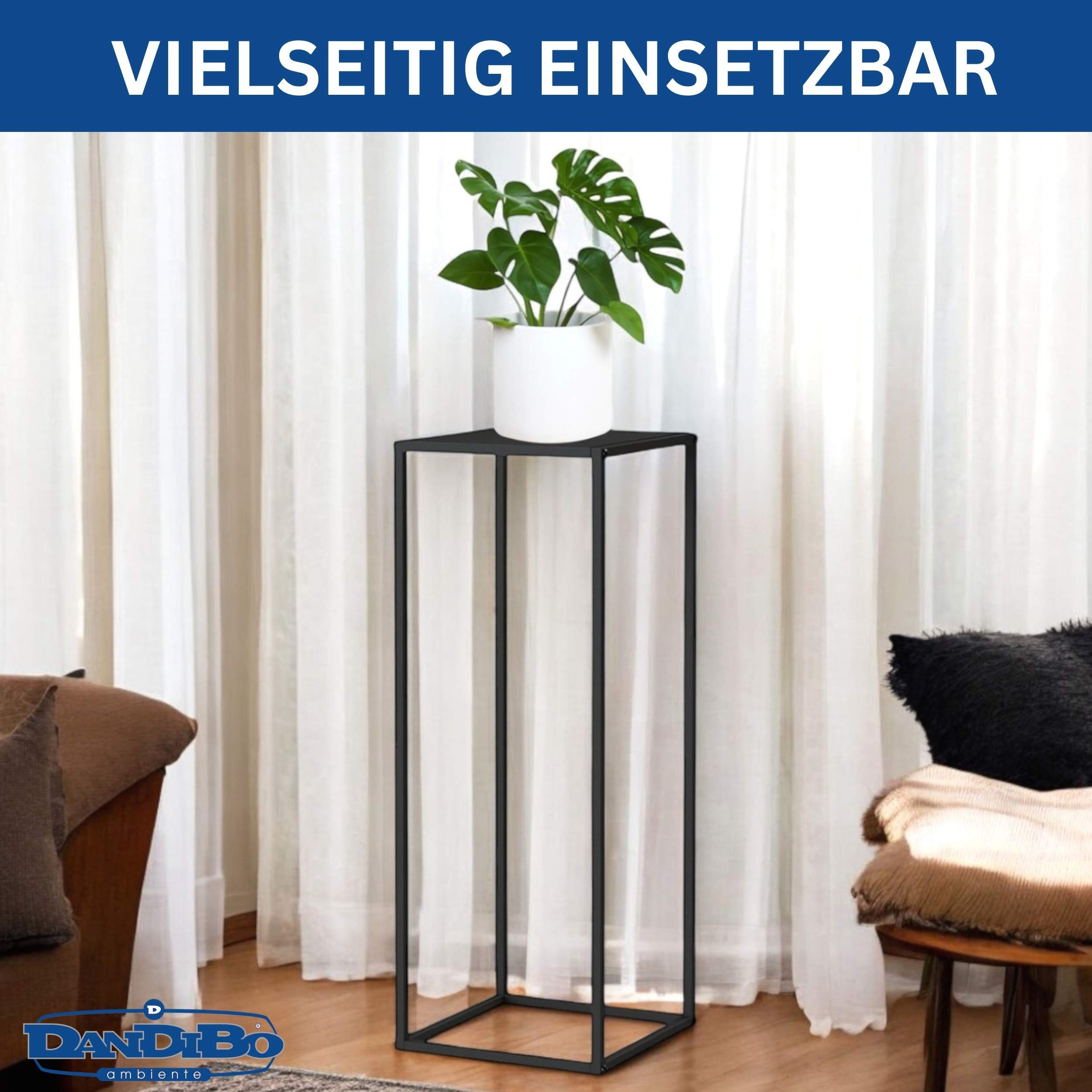 DanDiBo Blumenhocker Metall Schwarz Eckig 96587 Pflanzenständer Hoch Beistelltisch (1 St), Blumenhocker Design Modern Pflanzenhocker