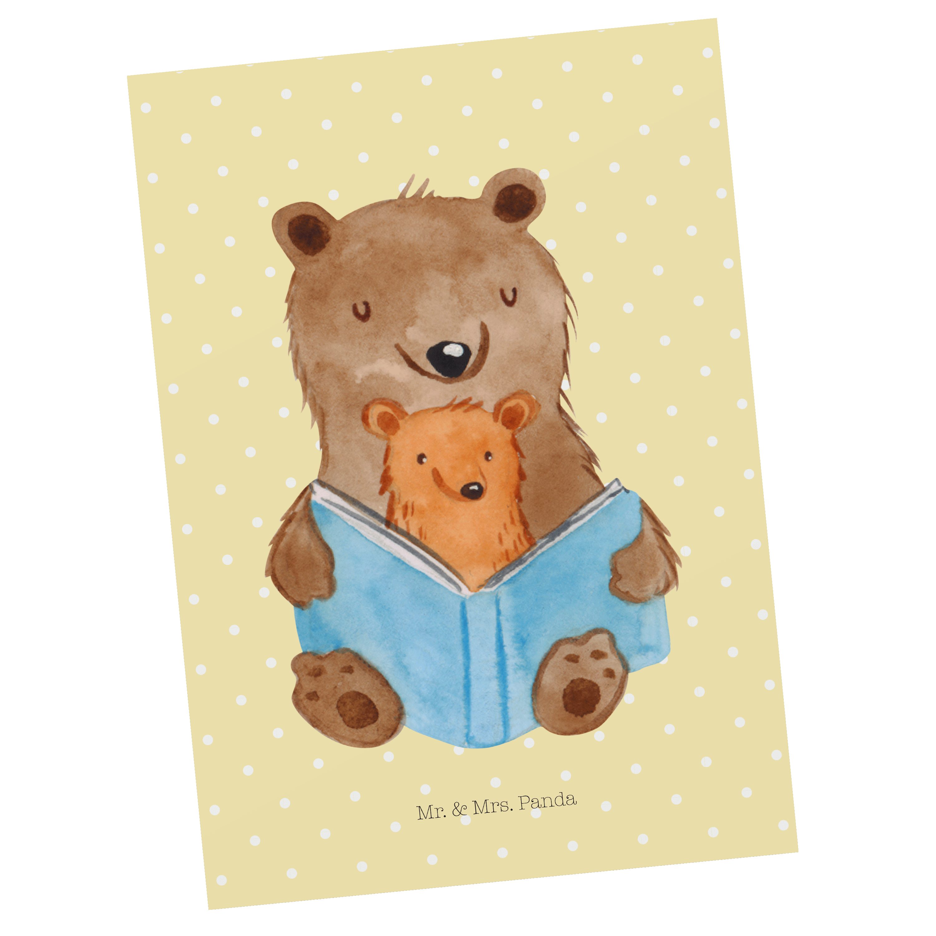Mr. & Mrs. Panda Postkarte Bären Buch - Gelb Pastell - Geschenk, Oma, Opa, Lieblingsoma, Omi, Da