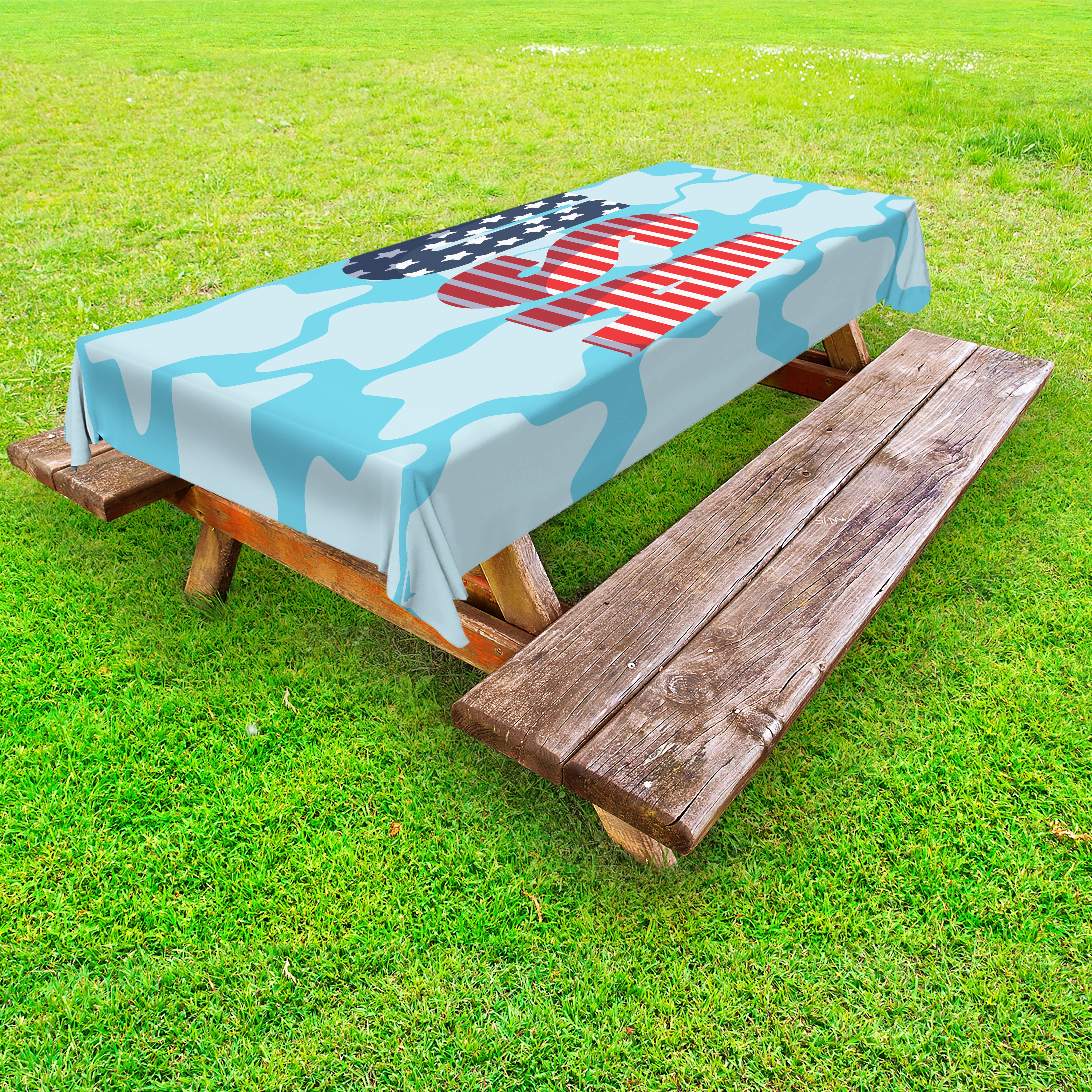 Abakuhaus Tischdecke dekorative waschbare Picknick-Tischdecke, 4. Juli American Text und Sterne