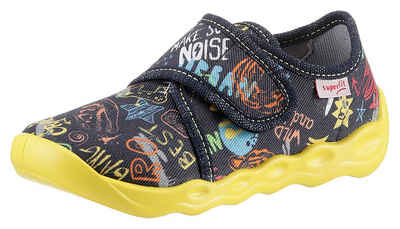 Superfit BUBBLE WMS: Mittel Hausschuh Klettschuh, Kindergarten Schuh mit coolem Print