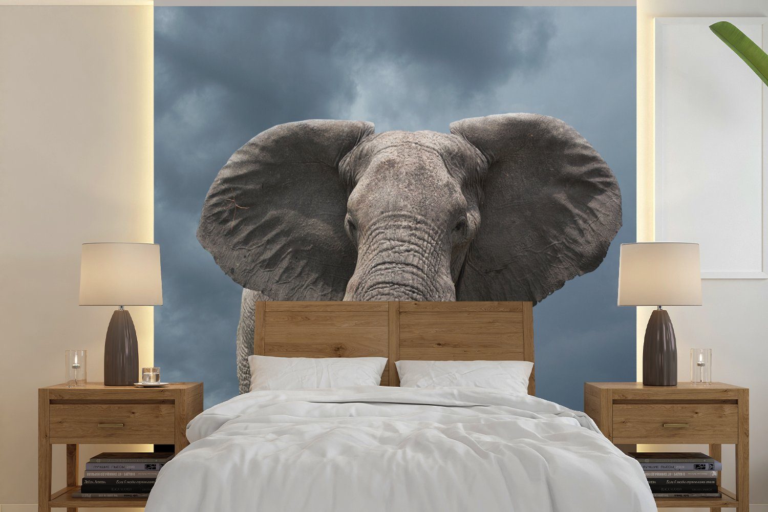 MuchoWow Fototapete Elefant - Wolken - Tiere - Natur, Matt, bedruckt, (4 St), Vliestapete für Wohnzimmer Schlafzimmer Küche, Fototapete | Fototapeten