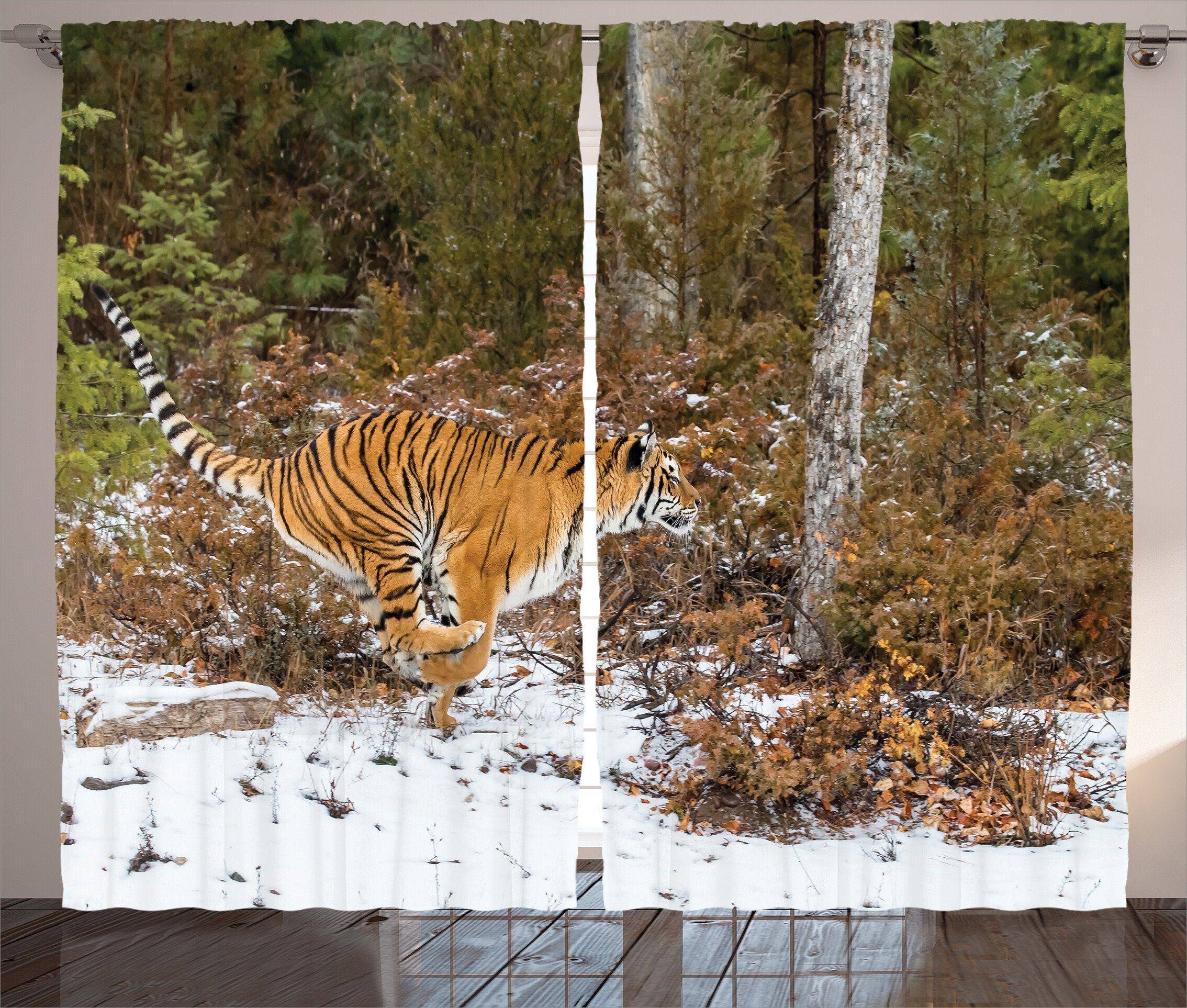 Gardine Schlafzimmer Kräuselband Vorhang mit Schlaufen und Haken, Abakuhaus, Safari Bengal-Tiger-wildes Tier