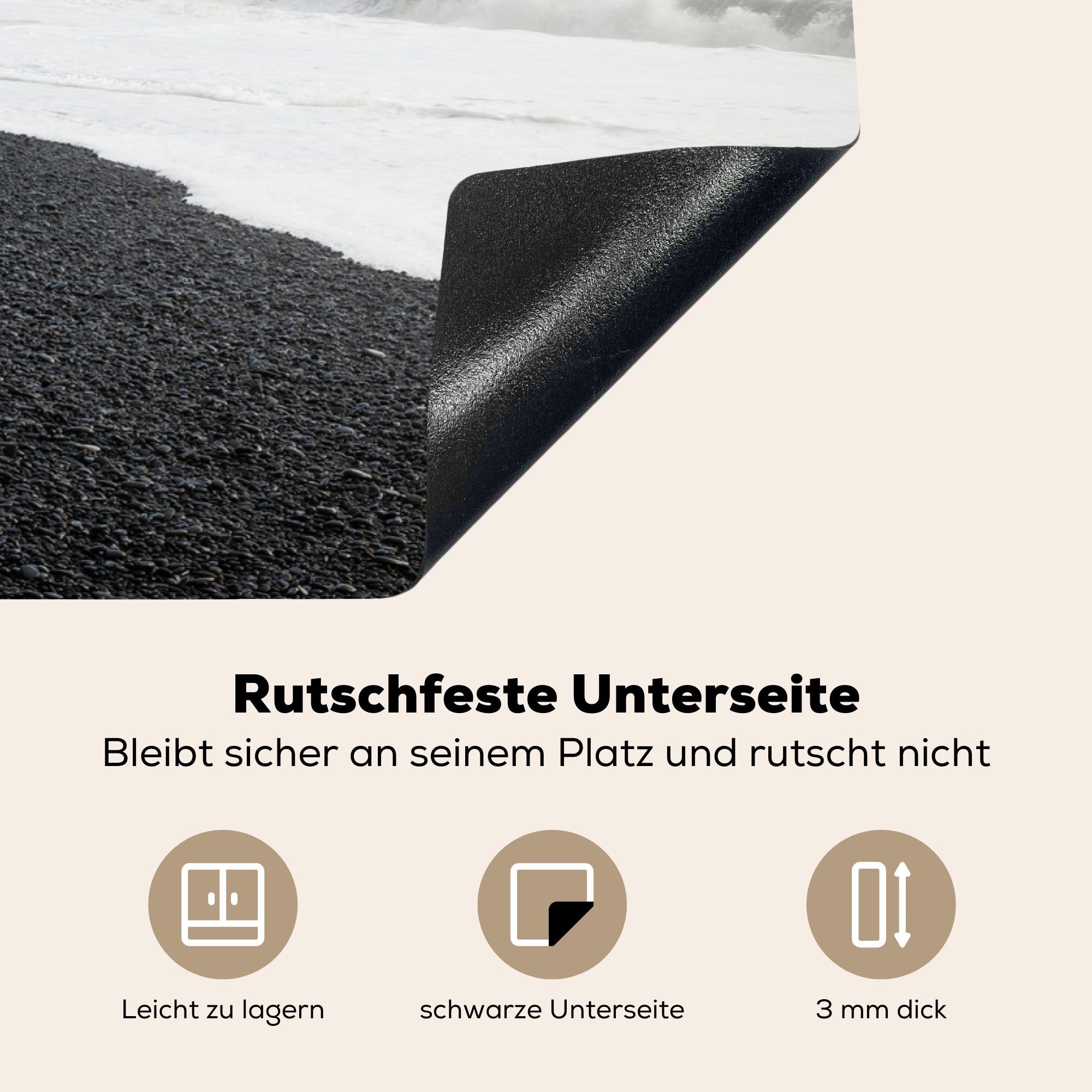 für Schutz MuchoWow Induktionskochfeld die Basalt, tlg), Vinyl, Island Herdblende-/Abdeckplatte cm, Strand - Ceranfeldabdeckung küche, (1 81x52 -