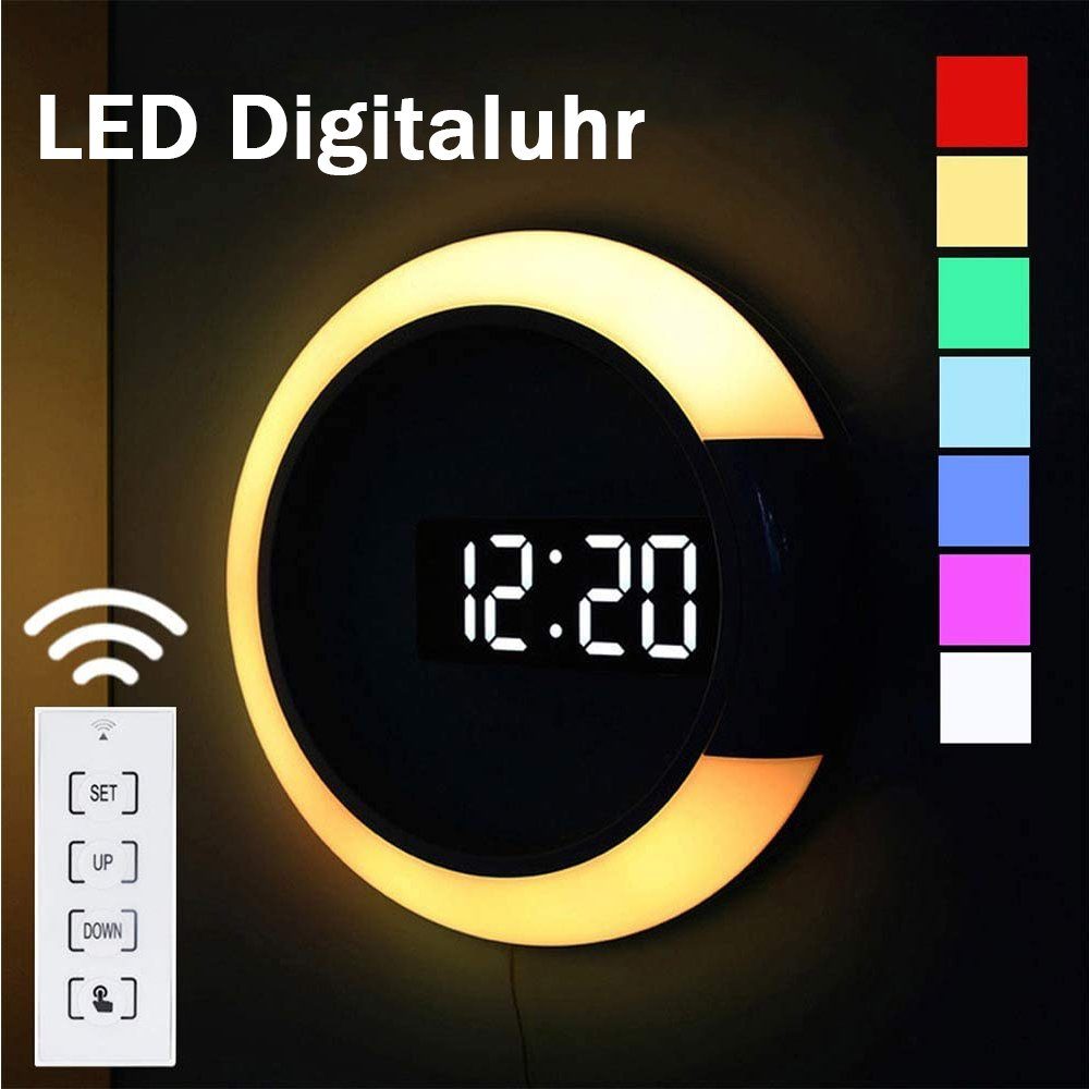 GelldG Wanduhr Mit Digitaluhr Fernbedienung LED Temperaturanzeige Wanduhr Alarm- Und