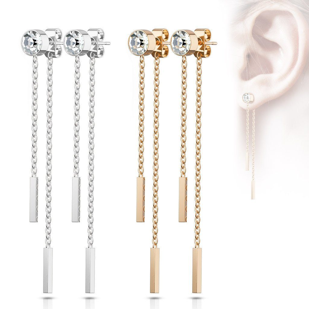 viva-adorno Paar Ohrstecker Damen Ohrringe Zirkonia Ketten Edelstahl Durchz günstig online kaufen