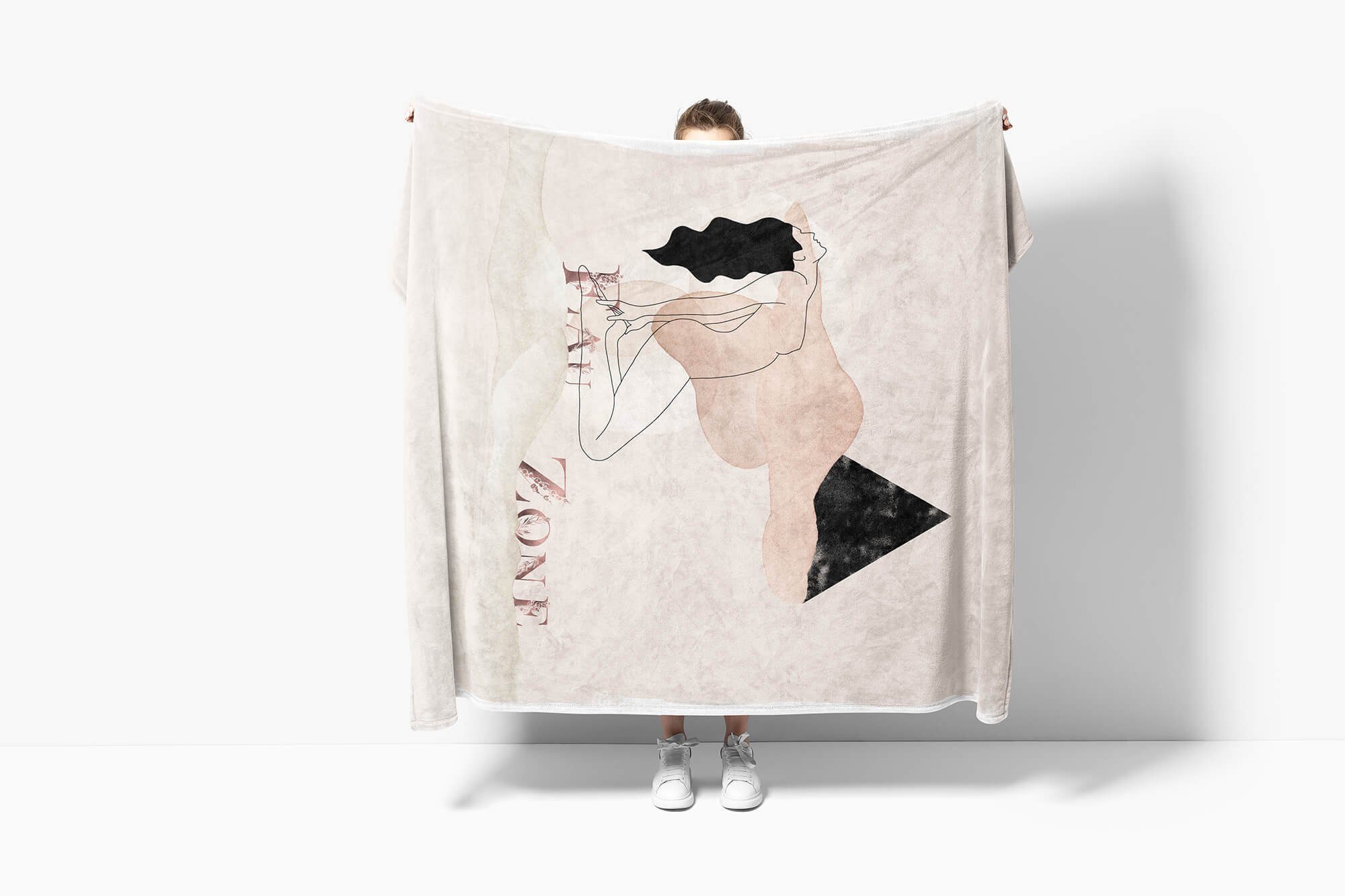 Handtuch Art (1-St), junge Frau Kuscheldecke Motiv Kunstvoll Strandhandtuch Baumwolle-Polyester-Mix schön, Sinus Handtuch Saunatuch Handtücher