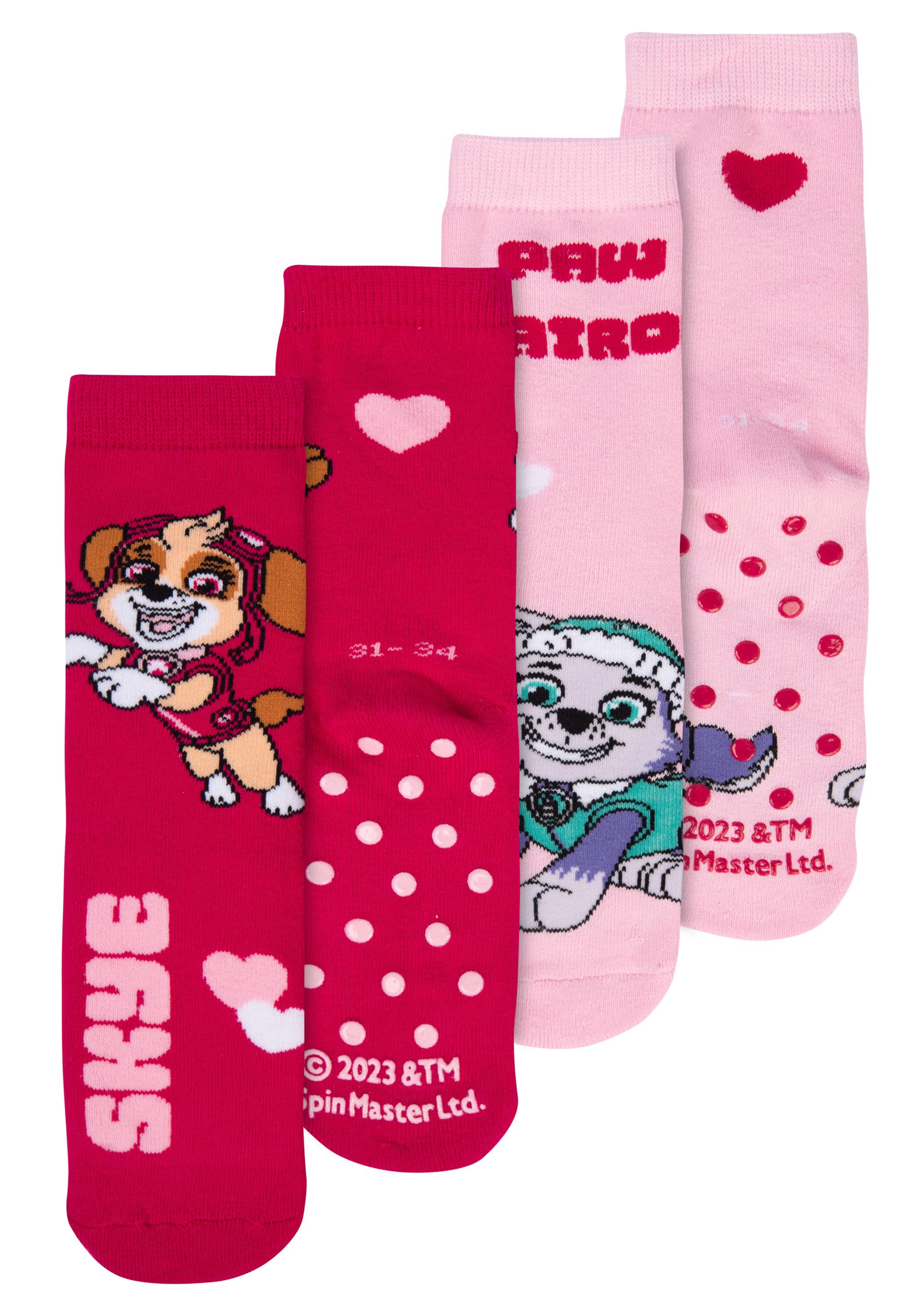 United Labels® Socken Paw Patrol ABS Socken Mädchen Stoppersocken Rot/Rosa (2er Pack)
