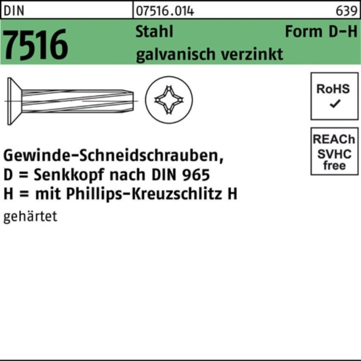 Reyher Gewindeschraube 2000er Pack Gewindeschneidschraube DIN 7516 SEKO PH DM 4x10-H Stahl ga