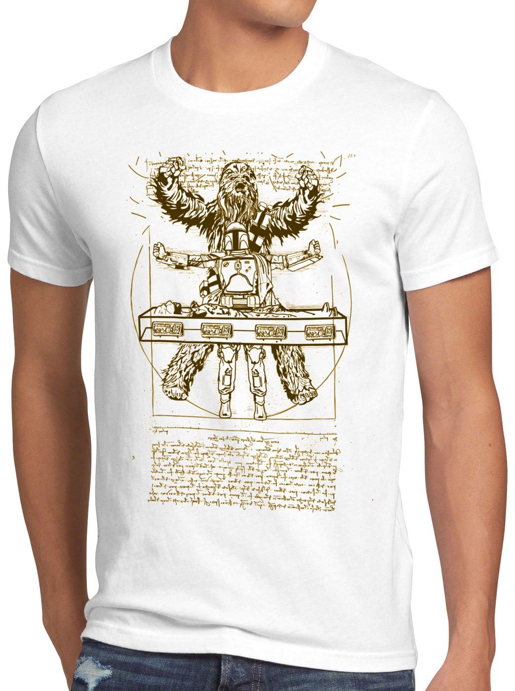 Print-Shirt Herren T-Shirt boba mandalorian fett weiß style3 Vitruvianischer Wookiee