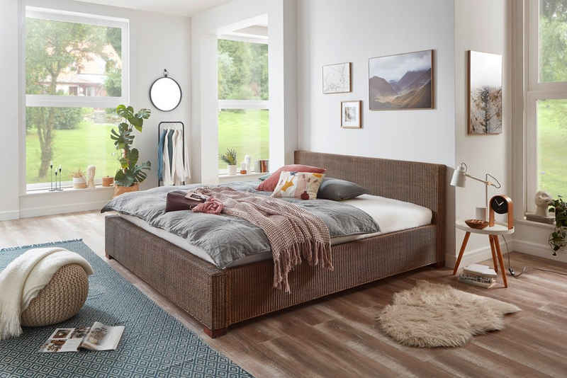 SAM® Massivholzbett Ariana, Doppelbett aus geflochtenem Loom, sehr robust, Handfertigung
