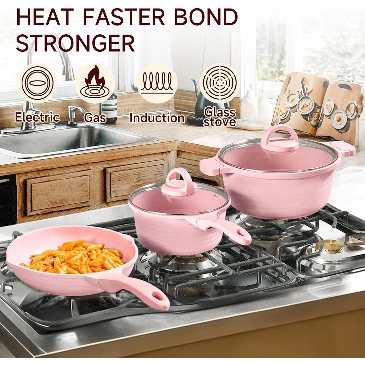 LuxusKollektion Pfannen-Set Antihaft-Granit Pfannenset 23-tlg. Topfset Induktion Pink – Bild 5 von 5