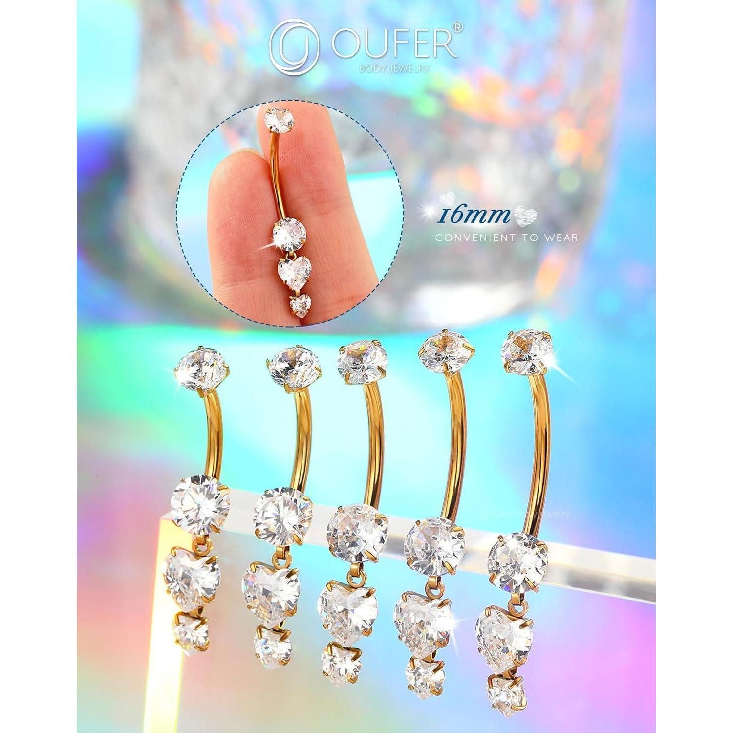 LuxusKollektion Bauchnabelpiercing Bauchnabelpiercing Gold Titan G23 Herz CZ Bauchnabelring 14G 14mm