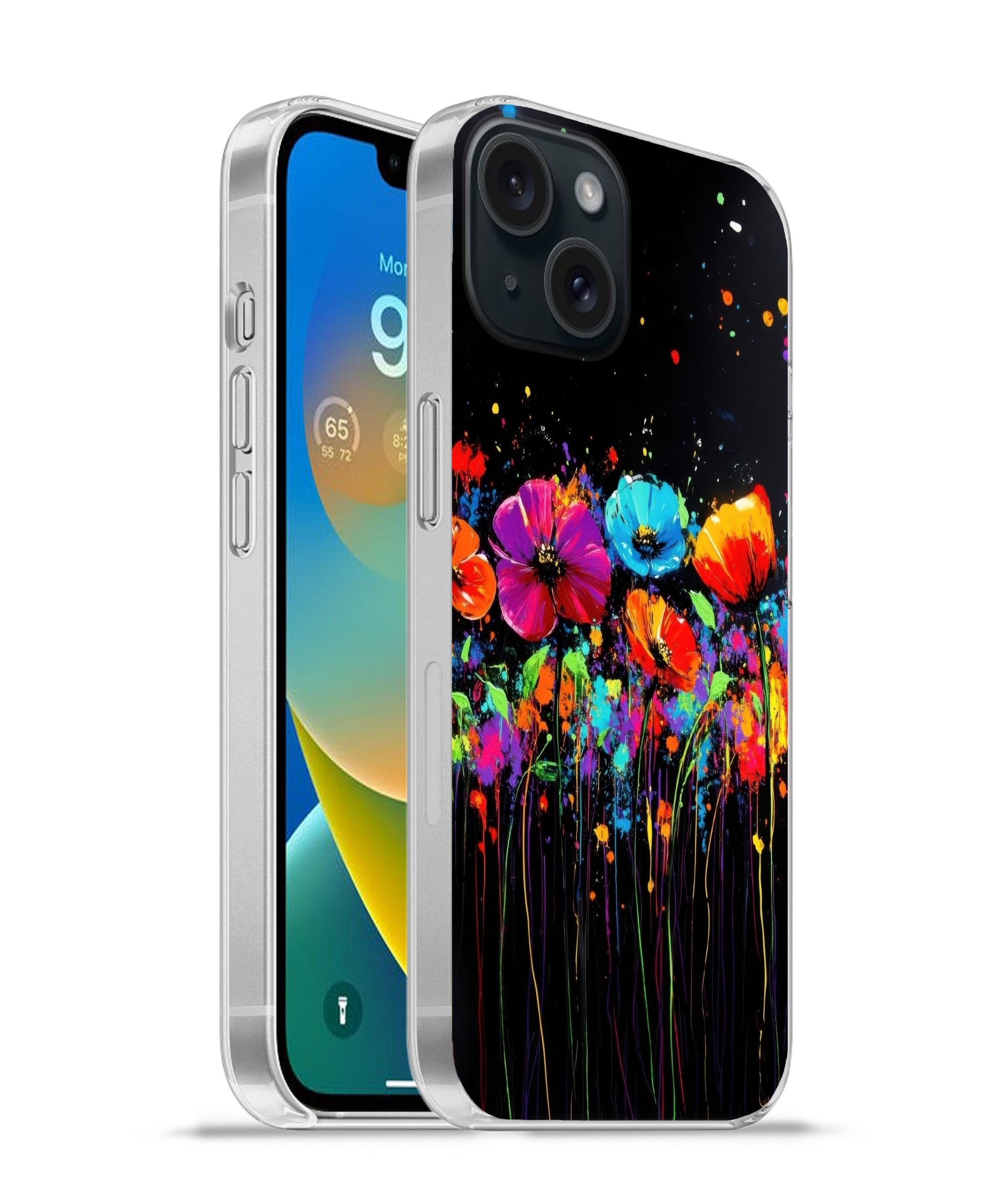 MuchoWow Handyhülle für Apple iPhone 15 Blumen - Bunt - Spritzer, Smartphone-Bumper, Print, Handy Schutzhülle Dünn