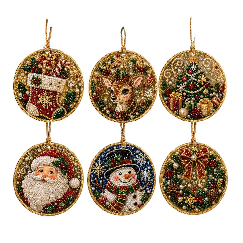 Bomiclss Christbaumschmuck 6-teiliges Weihnachtsbaumschmuck-Set–DIY Perlen-Diamantmalerei (6-tlg), Bastelsets für Erwachsene Perlen-Bastelsets