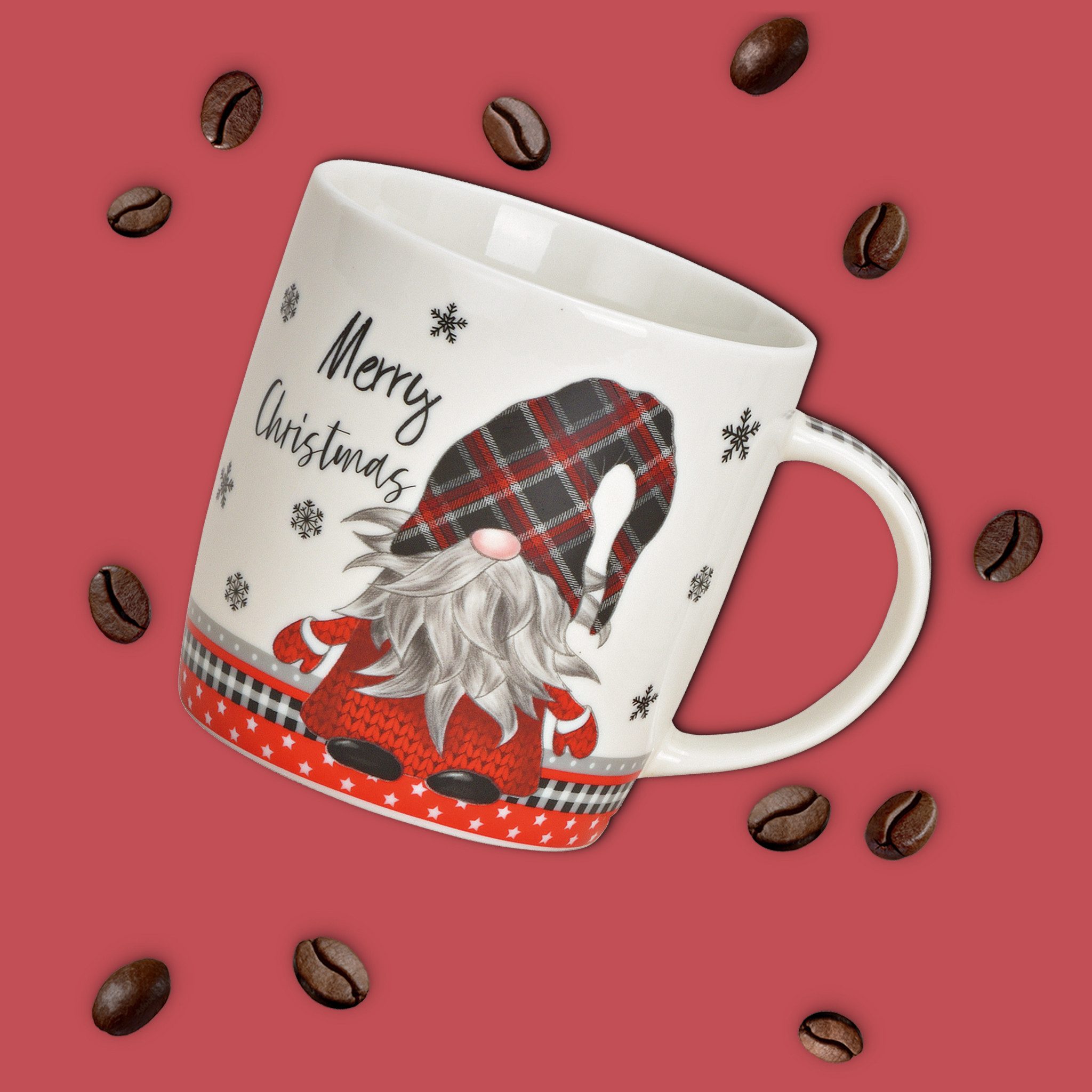 matches21 HOME & HOBBY Tasse Weihnachtstassen 2er Set mit Spruch Merry Christmas Wichtel, 2-tlg., Porzellan, Tee Kaffee-Becher, Weihnachten, modern, grau weiss  – Bild 4 von 5